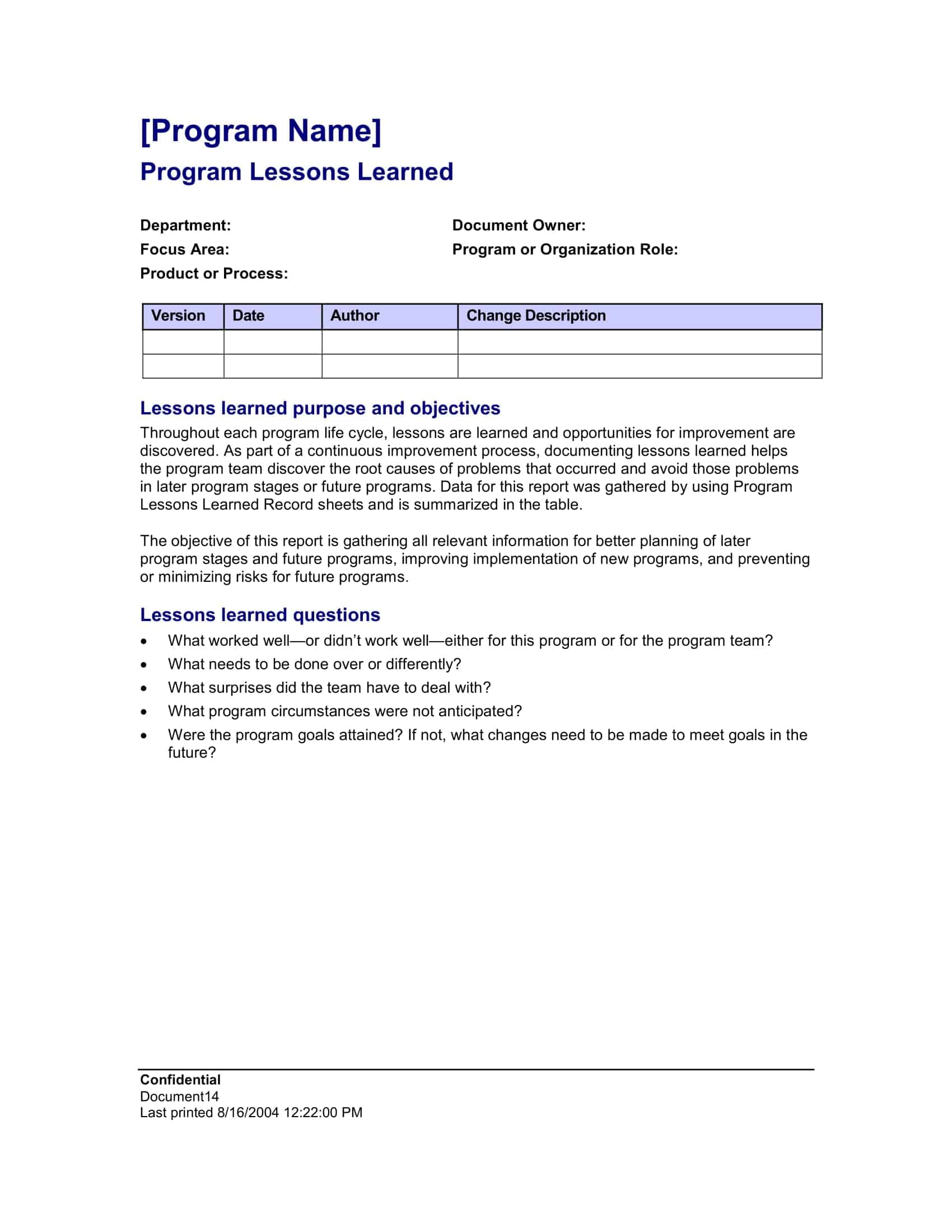 Free Lessons Learned Template Guide With Examples (Excel, PDF) Free Lessons Learned Template Guide With Examples (Excel, PDF)