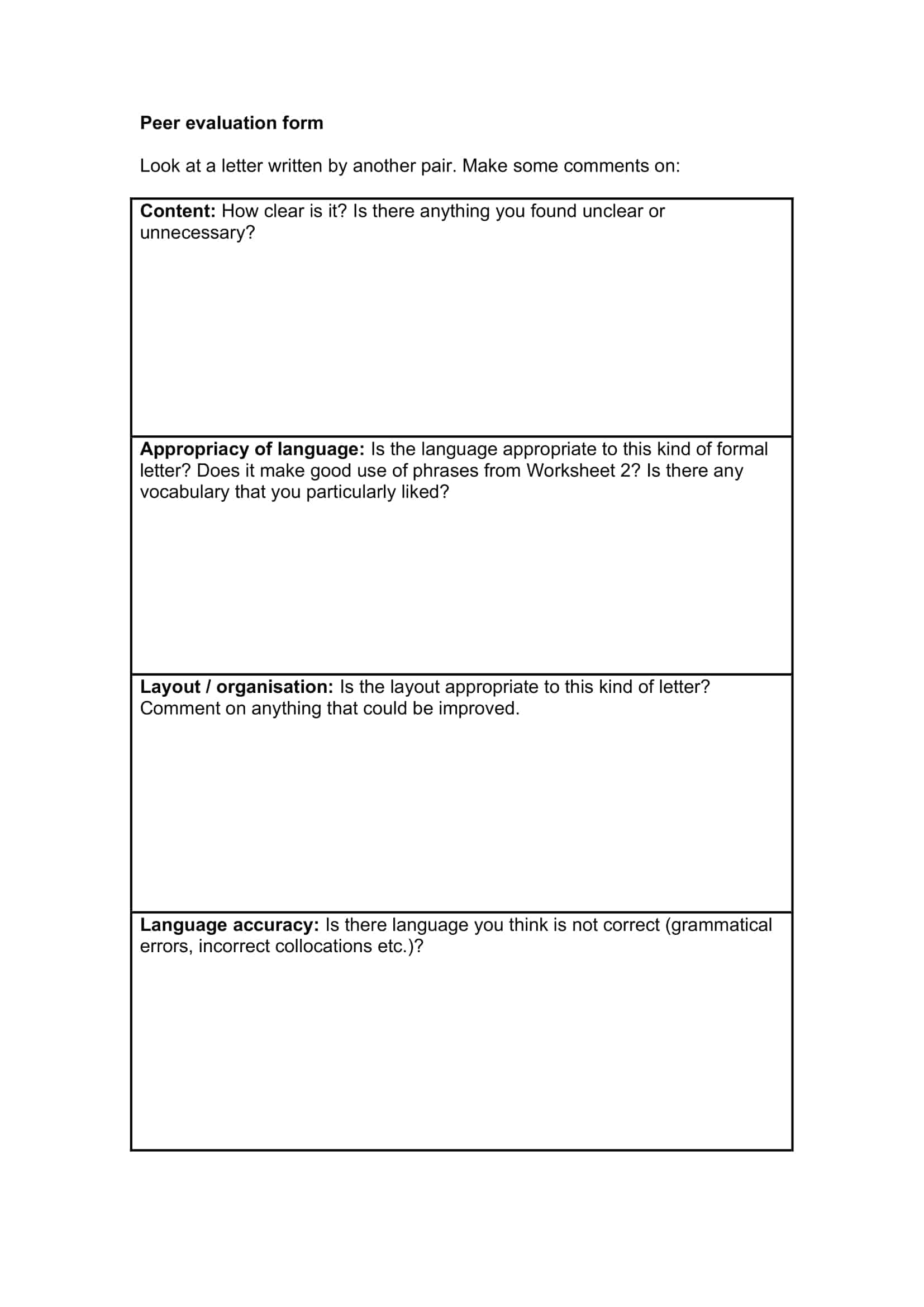 Free Printable Peer Evaluation Templates [PDF, Excel] / Students, Group