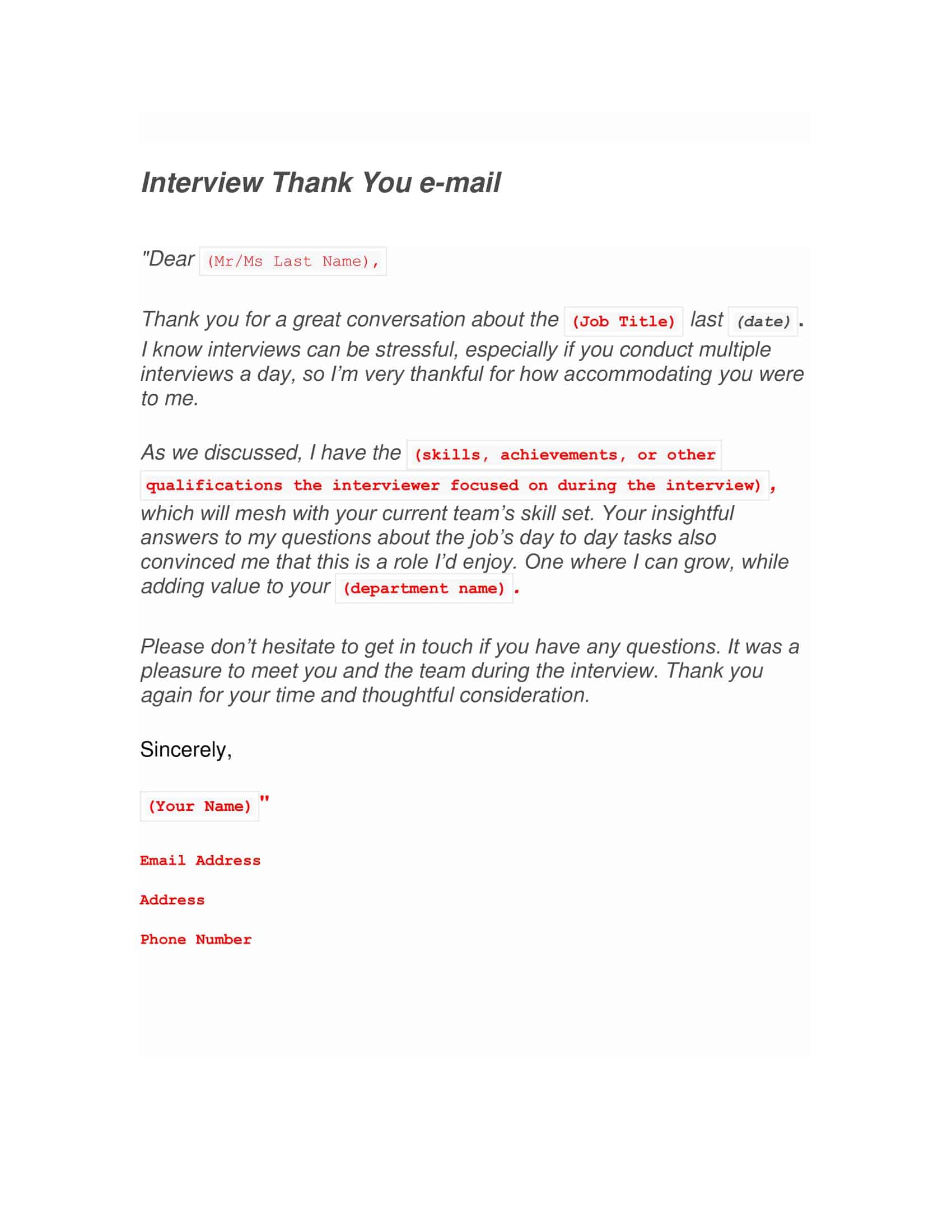 Free Printable Thank You Email After Interview Examples [Subject Line