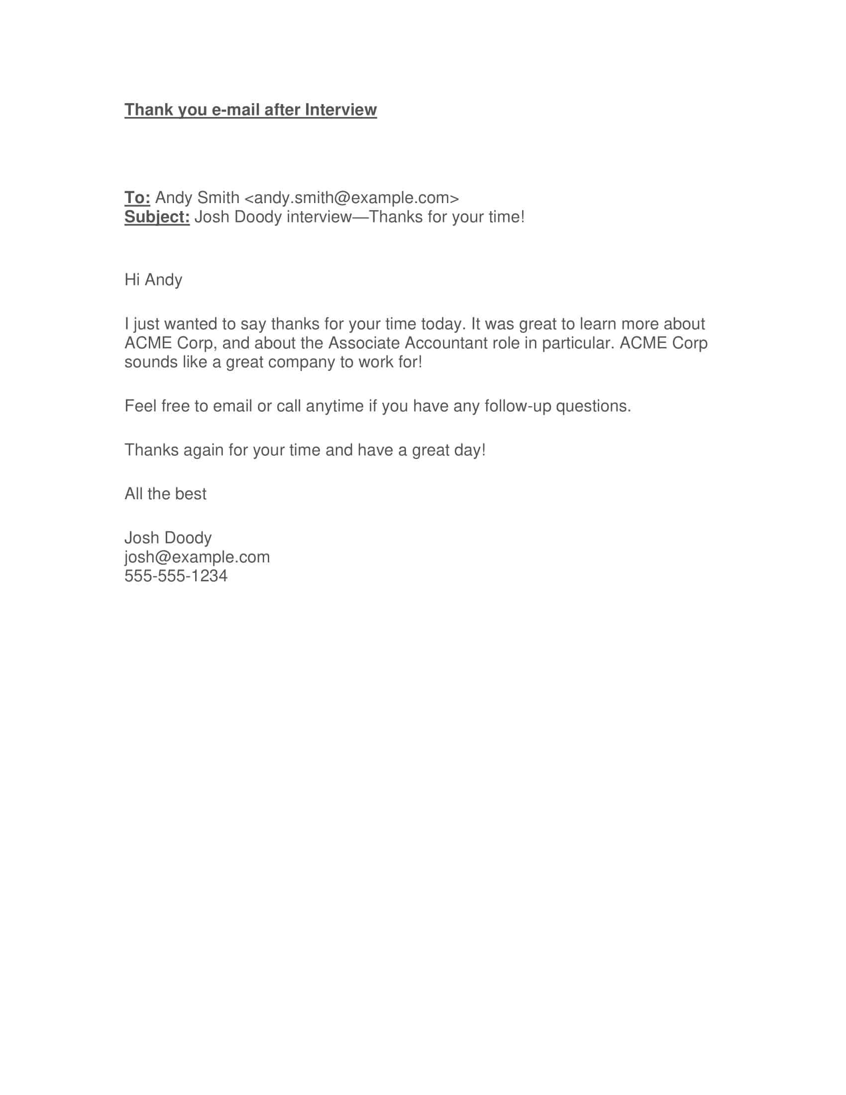 Free Printable Thank You Email After Interview Examples [Subject Line