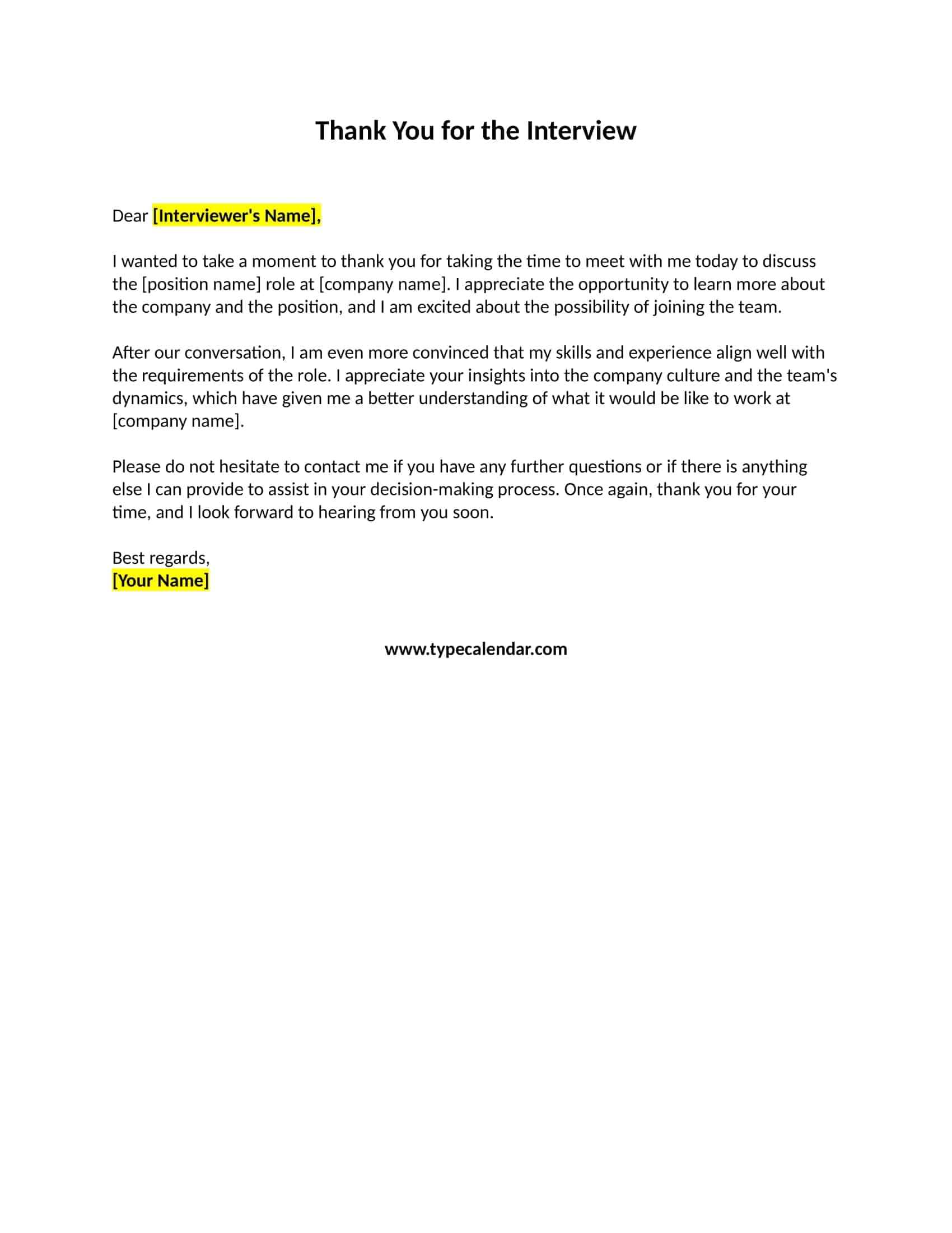 Free Printable Thank You Email After Interview Examples [Subject Line