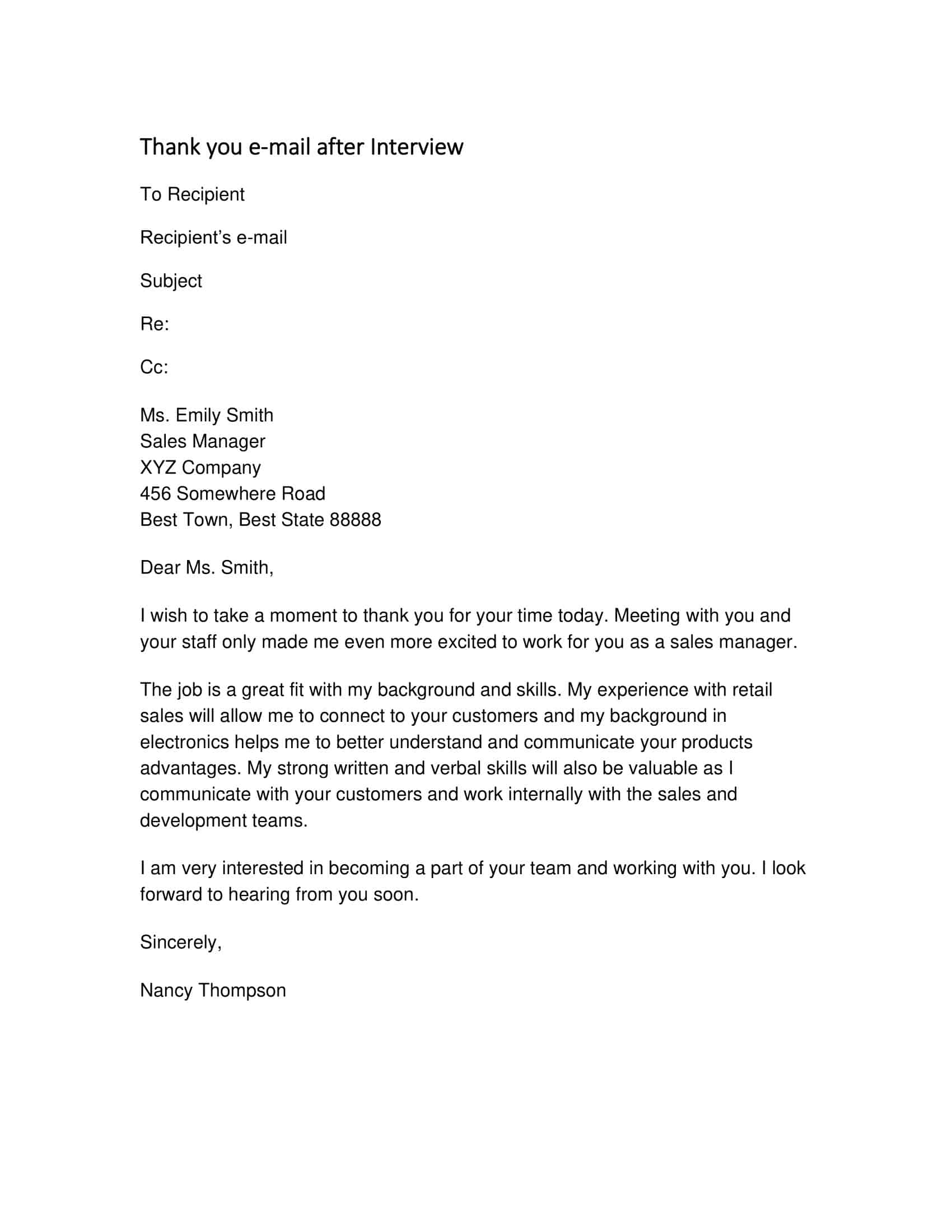 Free Printable Thank You Email After Interview Examples [Subject Line