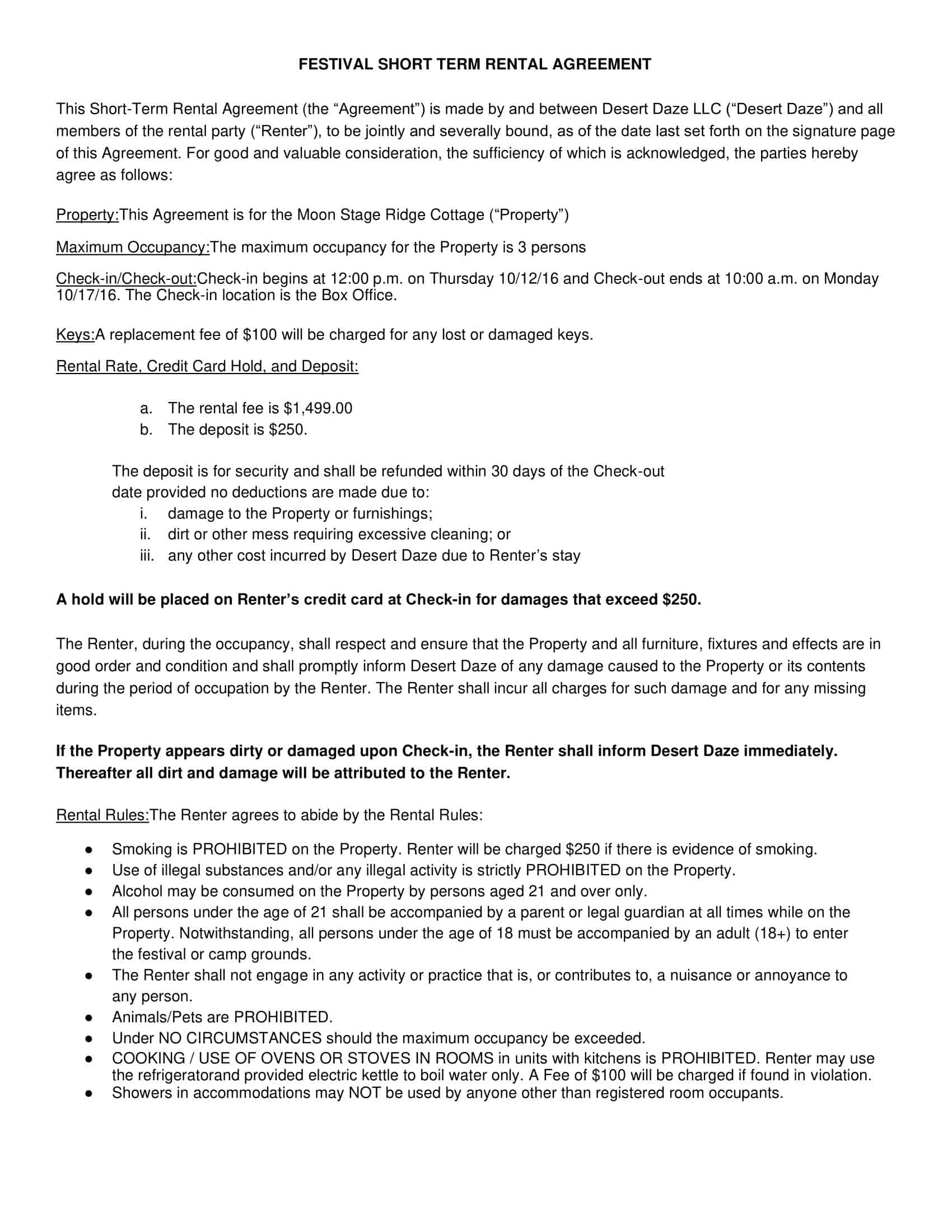 Free Printable ShortTerm Rental Agreement Templates [Word, PDF]