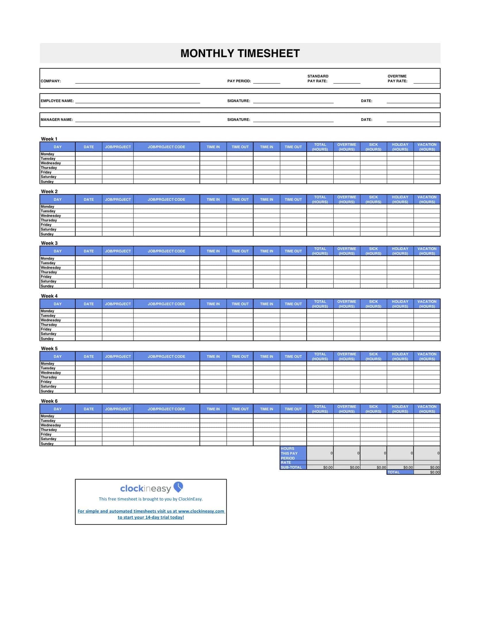 Free Printable Timesheet Templates [Excel, PDF, Word]