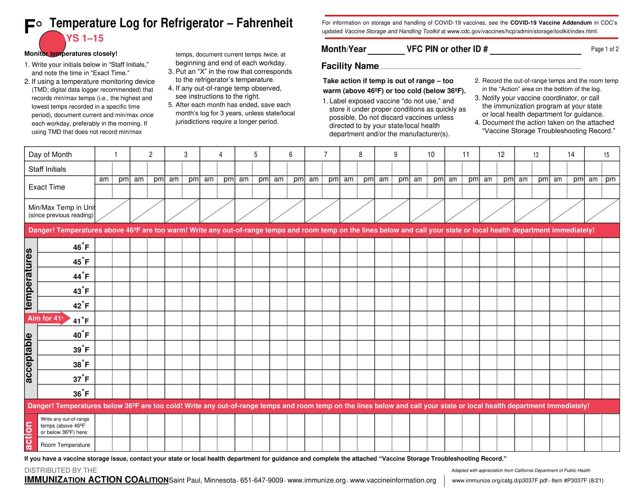 Free Printable Temperature Log Templates [Excel, Word, PDF] Refrigerator/Freezer