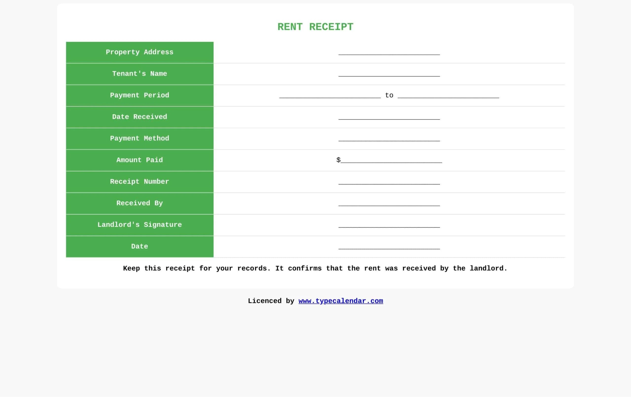 Free Printable Rent Receipt Template [Word, Excel] +Fillable Download