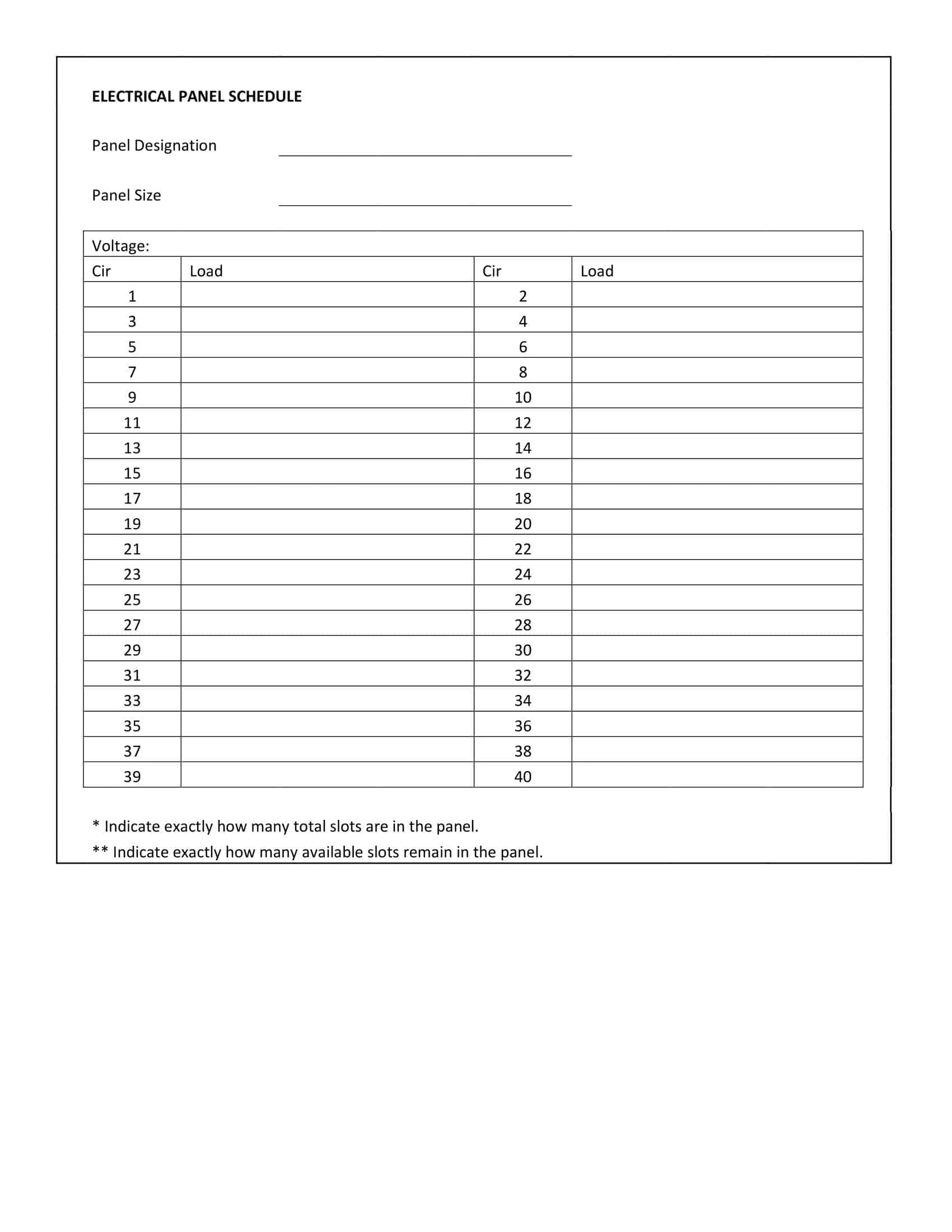 Free Printable Panel Schedule Templates [PDF, Excel] +Sample