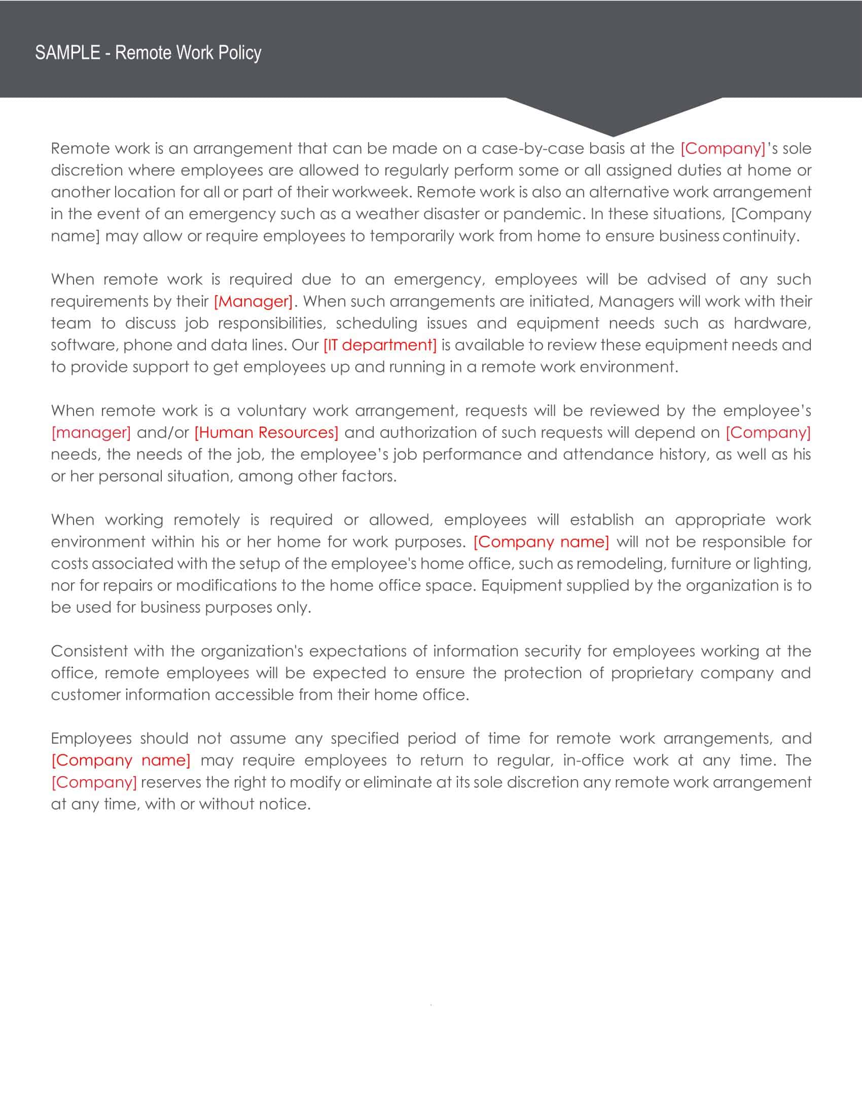 Free Printable Work From Home Policy Templates [PDF, Word]