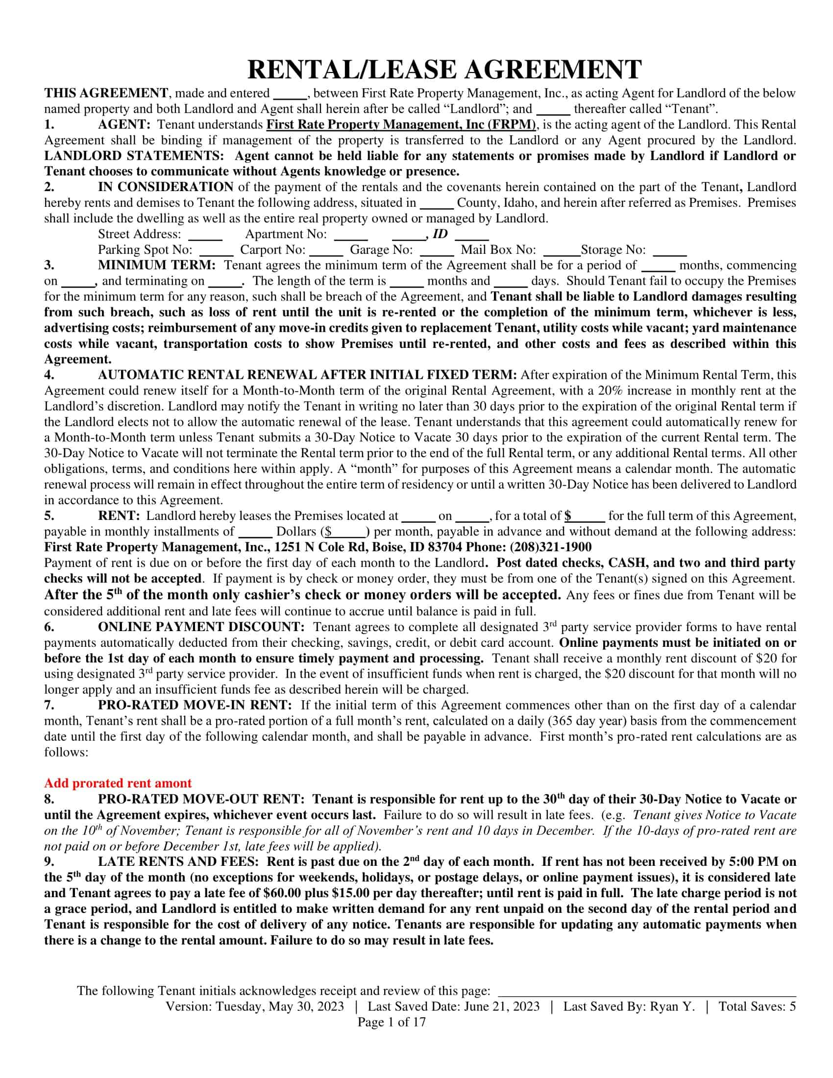 Free Printable One Page Rental Agreement Templates [PDF, Word] Sample