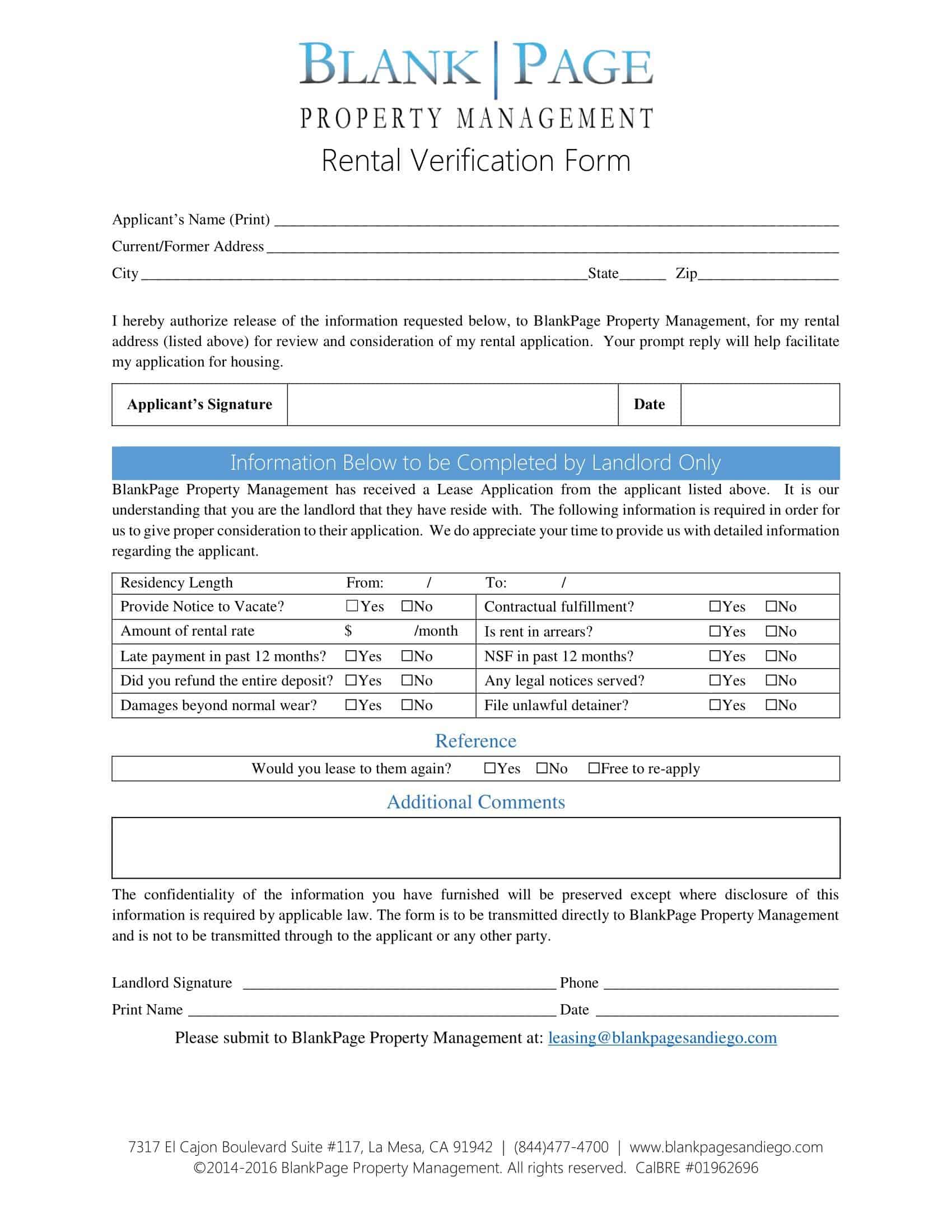 Free Printable Rental Verification Form Templates [Word, PDF] Landlord
