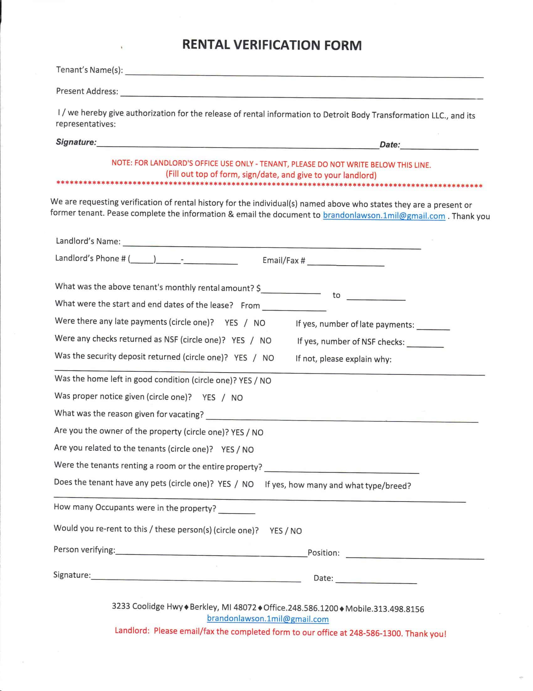 Free Printable Rental Verification Form Templates [Word, PDF] Landlord