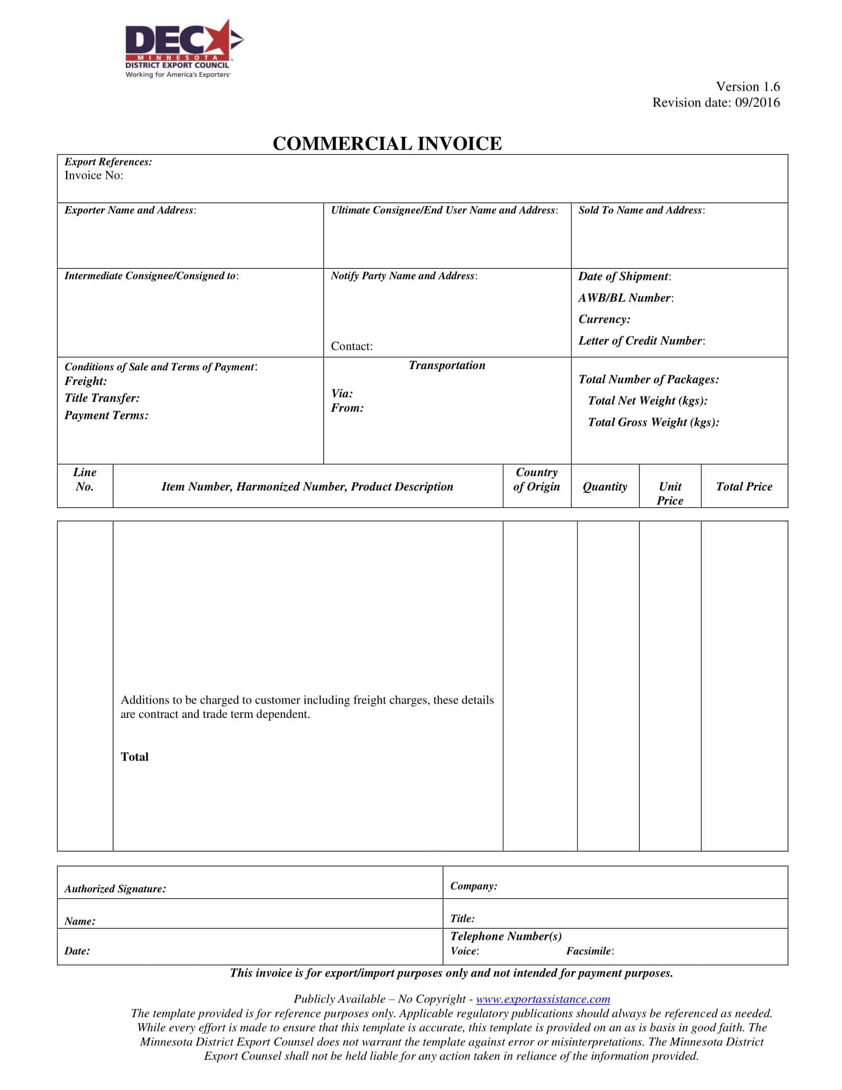 Free Printable Commercial Invoice Templates [Word, PDF, Excel]