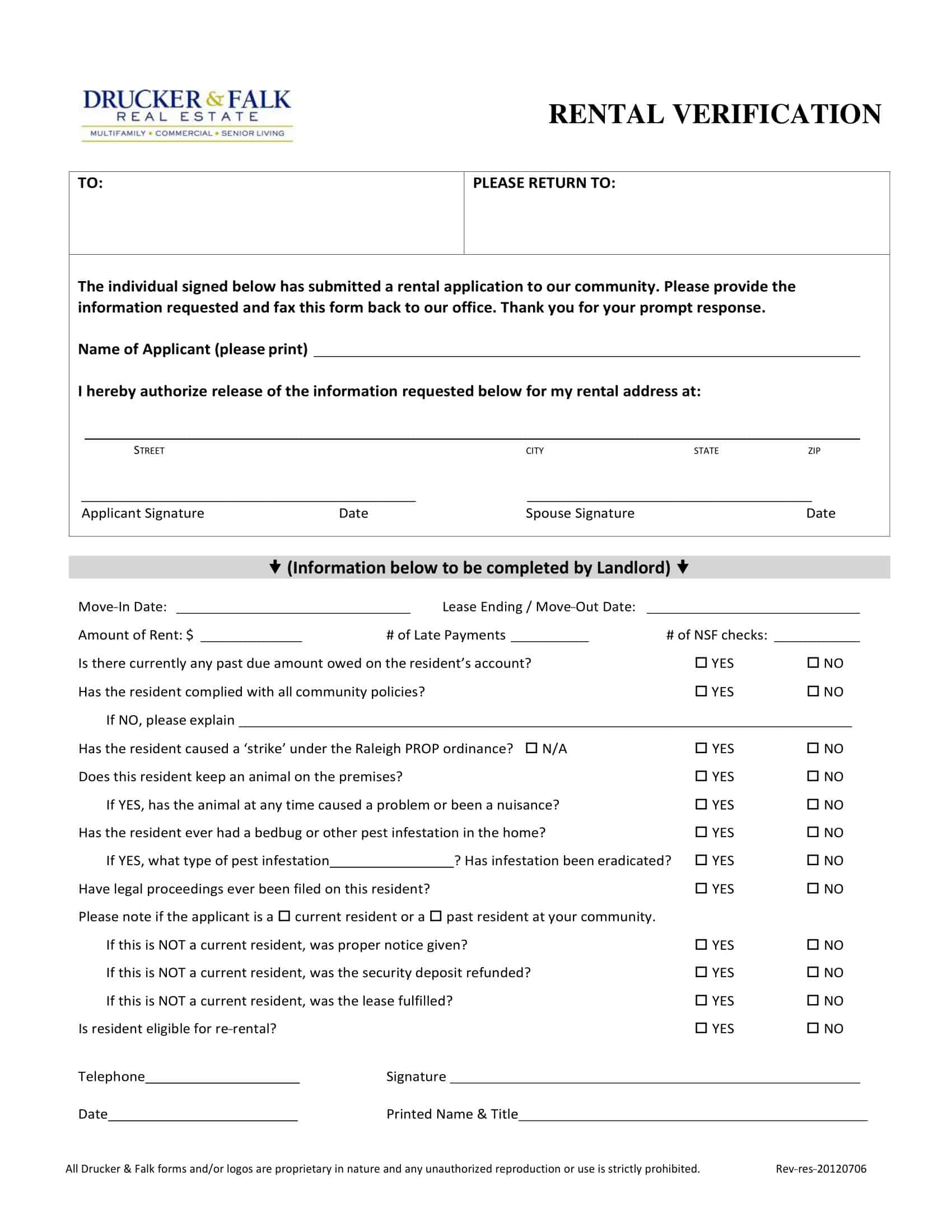 Free Printable Rental Verification Form Templates [Word, PDF] Landlord