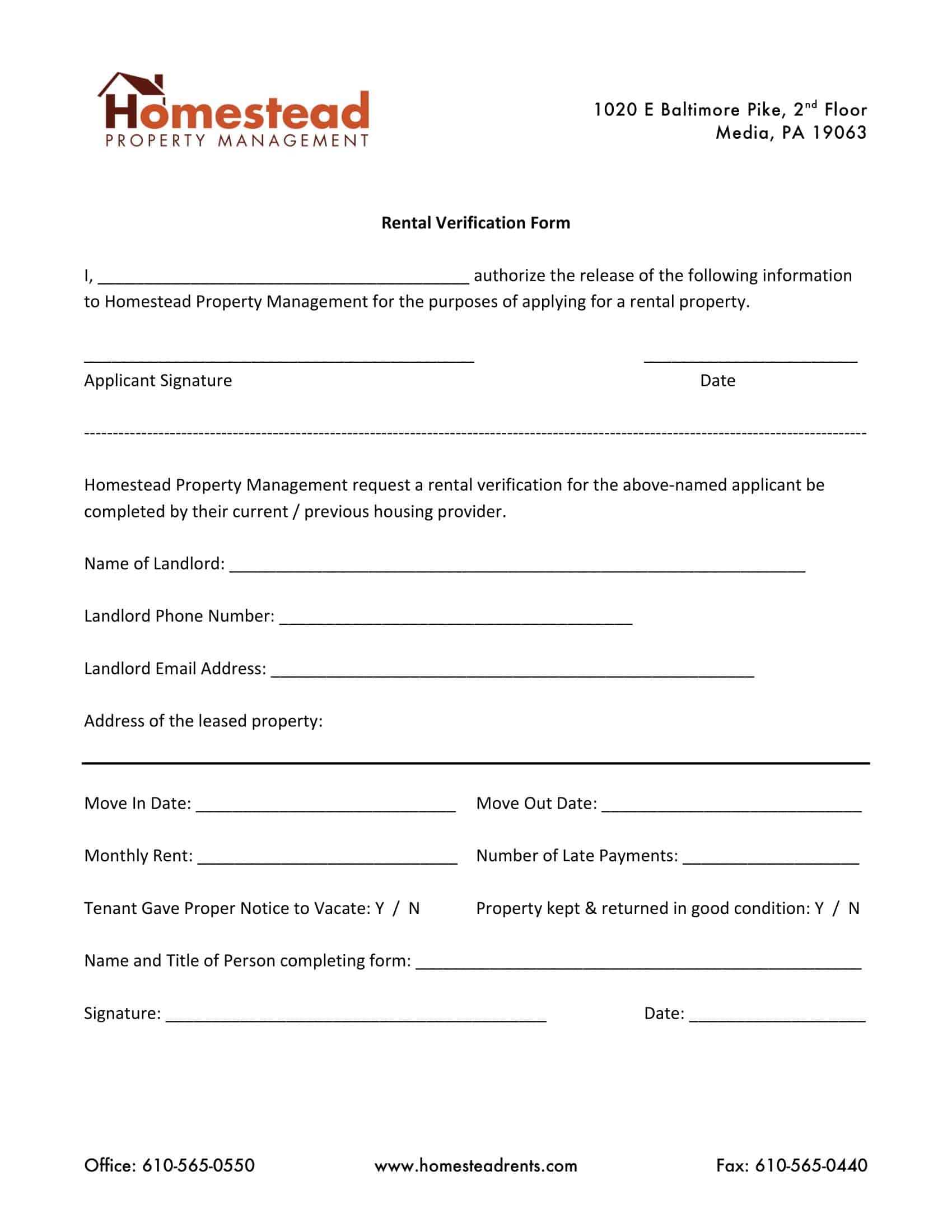Free Printable Rental Verification Form Templates [Word, PDF] Landlord