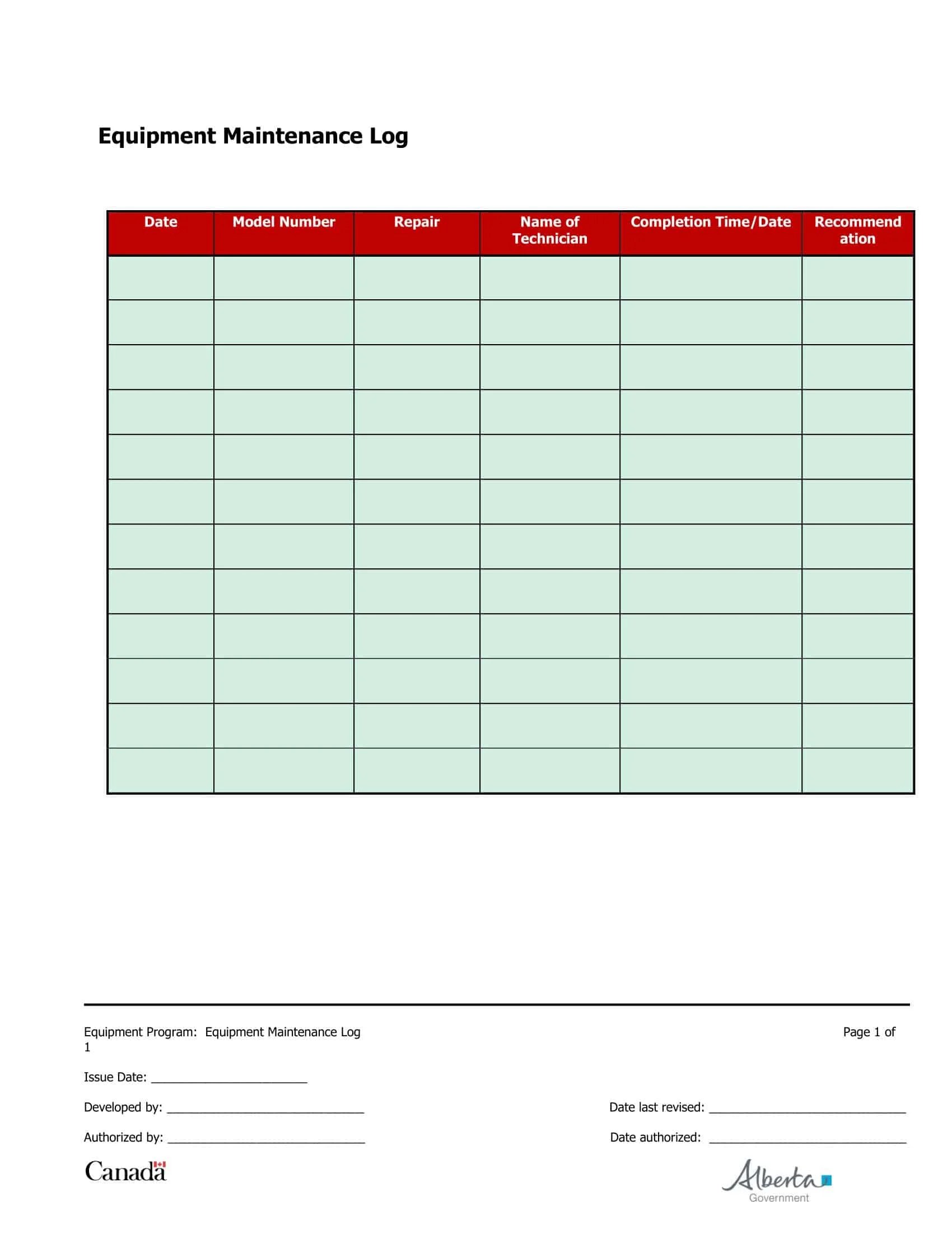 Free Printable Equipment Maintenance Log Templates [PDF, Excel]