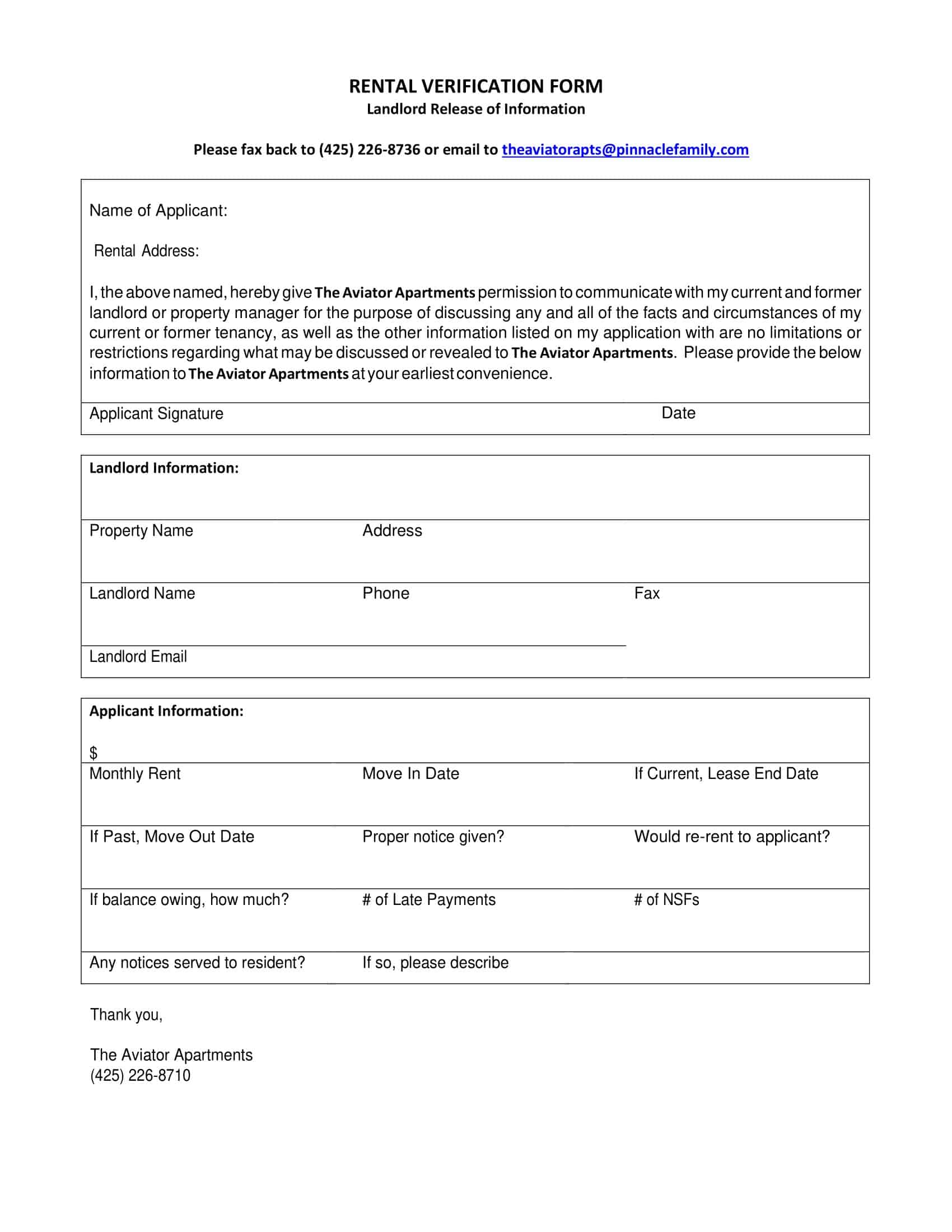 Free Printable Rental Verification Form Templates [Word, PDF] Landlord
