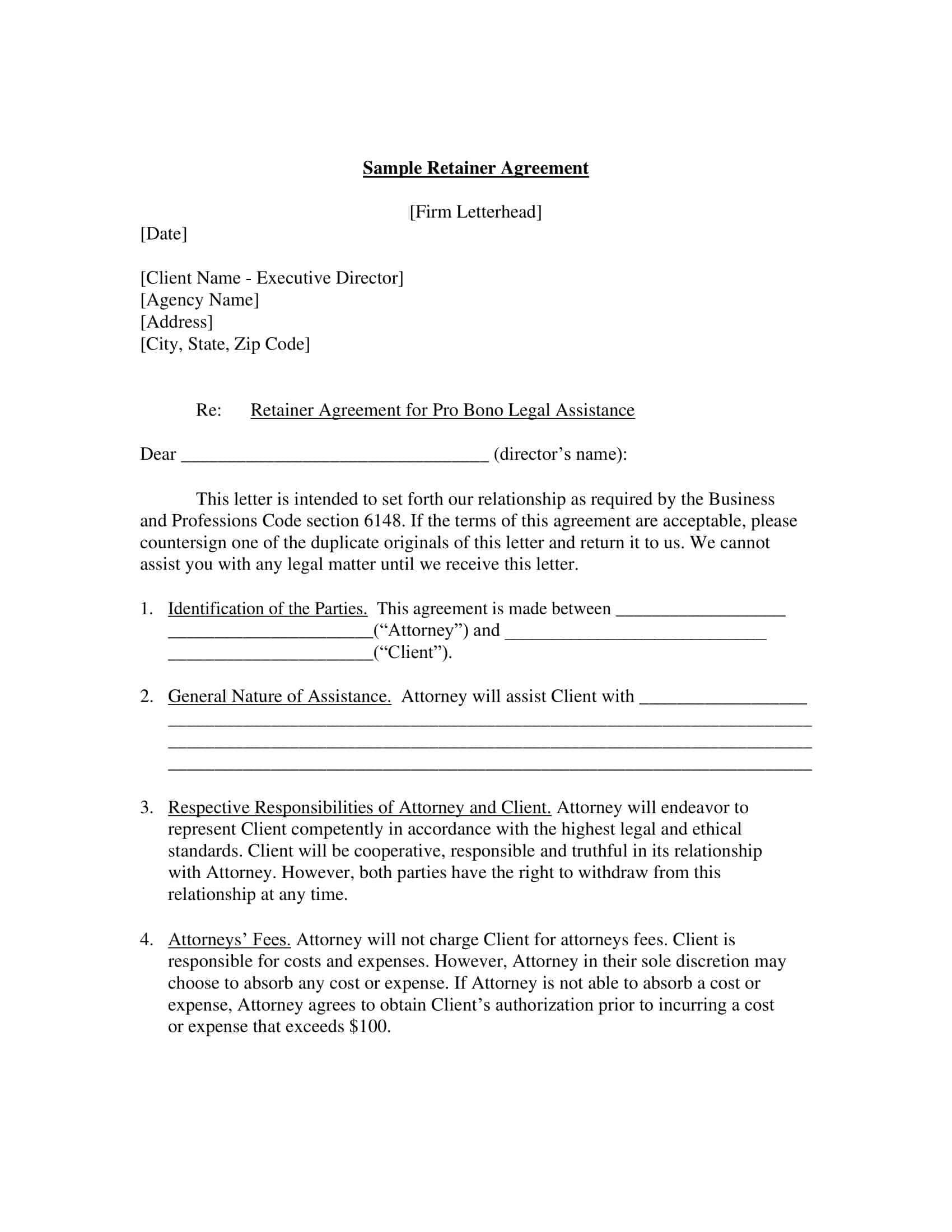 Free Printable Retainer Agreement Templates [Word, PDF]
