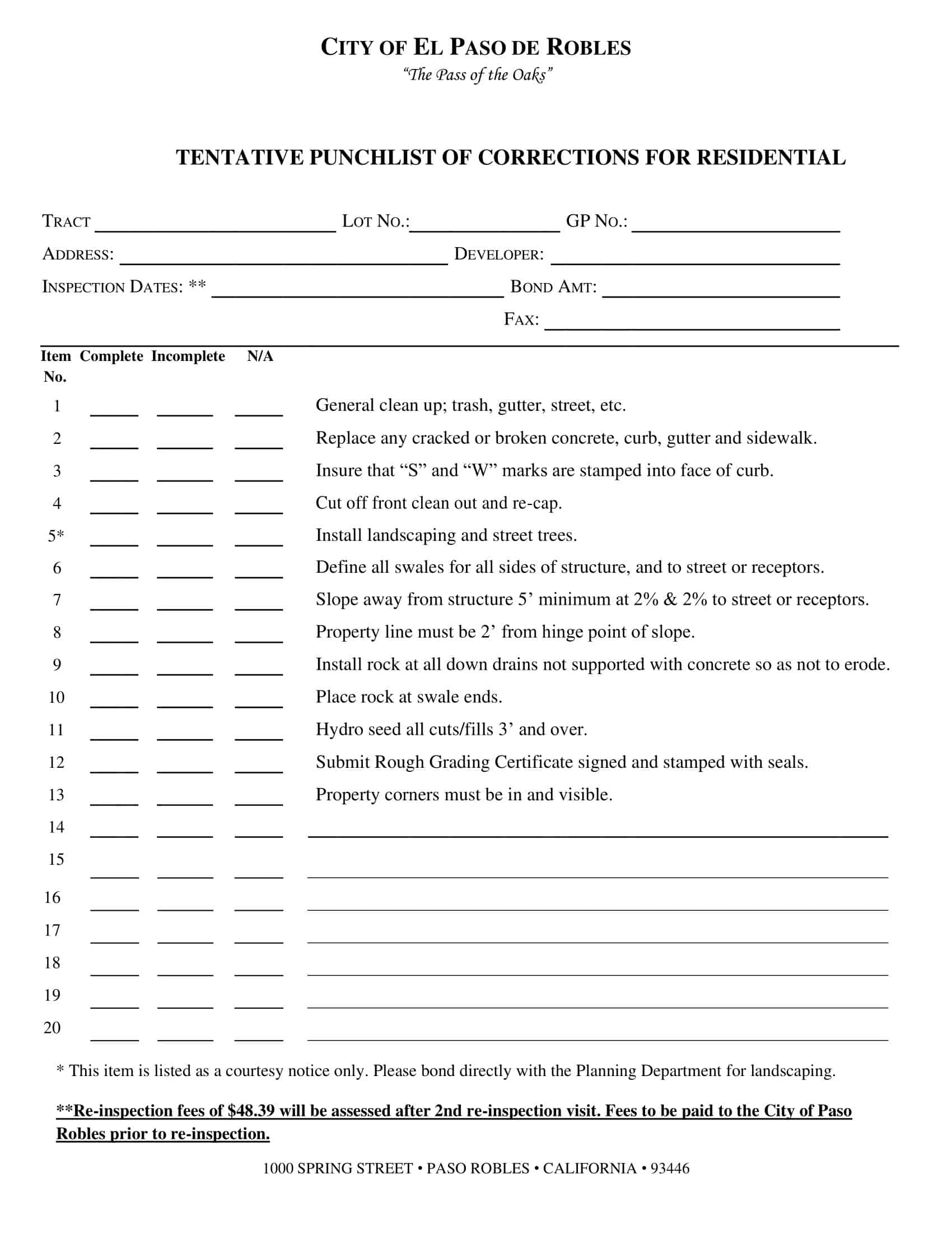 Free Printable Punch List Templates [PDF, Word, Excel]
