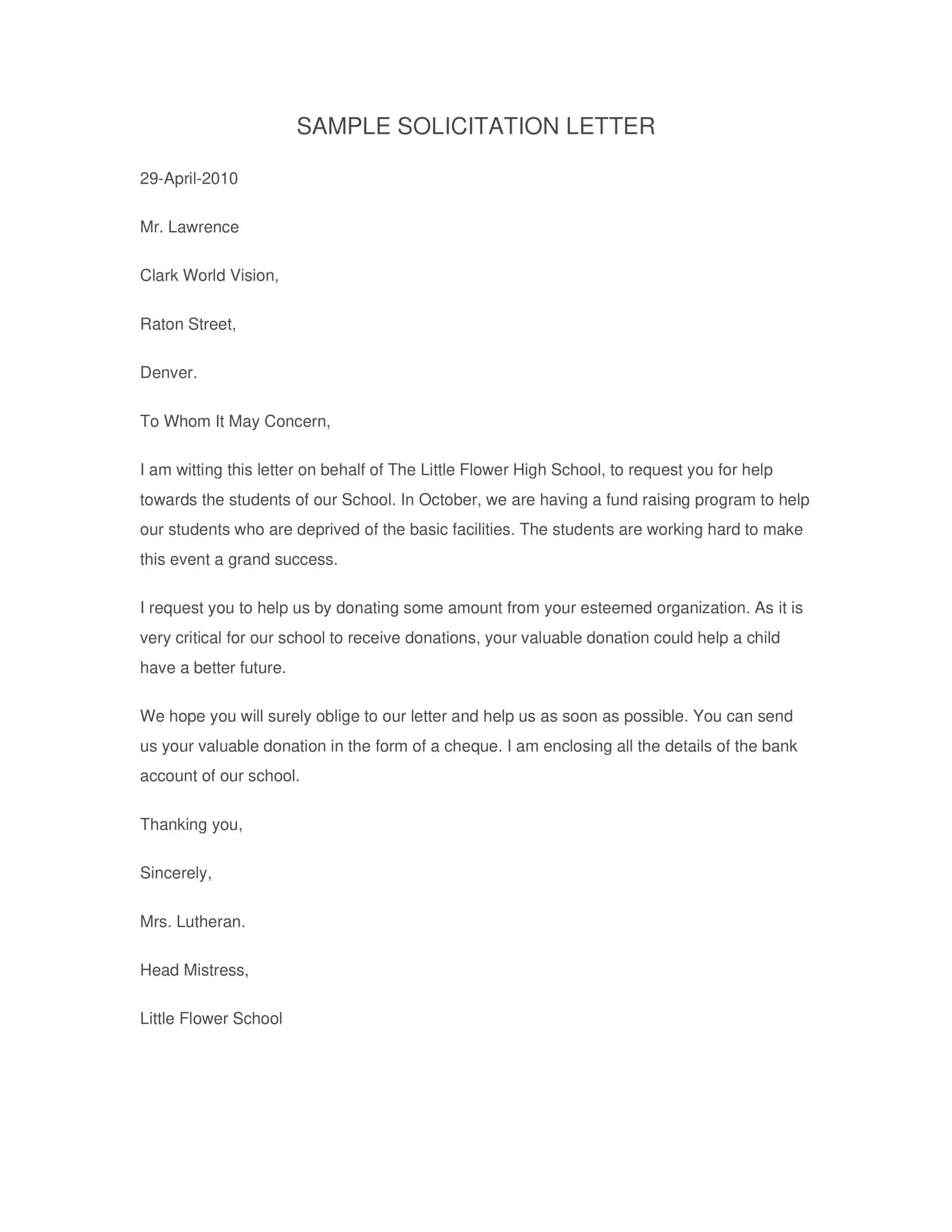 Free Printable Solicitation Letter Templates [Word, PDF] Sample