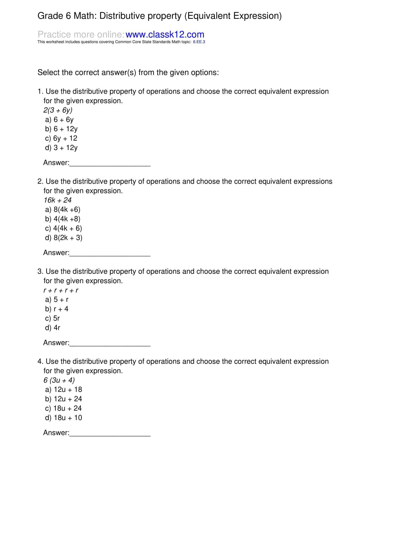 Free Printable Distributive Property Worksheet Templates [Answers]