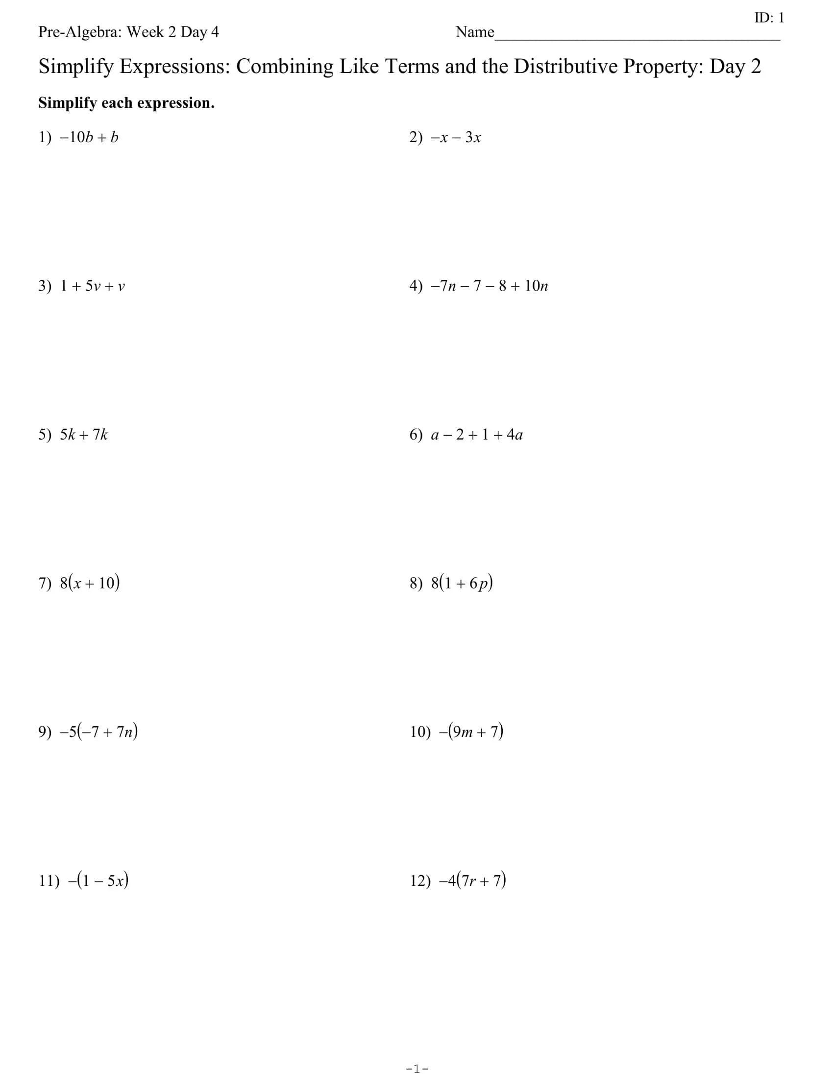 Free Printable Distributive Property Worksheet Templates [Answers]