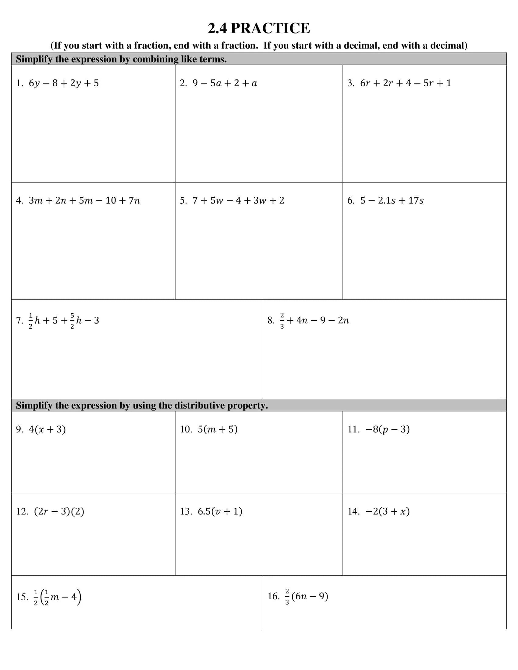 Free Printable Distributive Property Worksheet Templates [Answers]