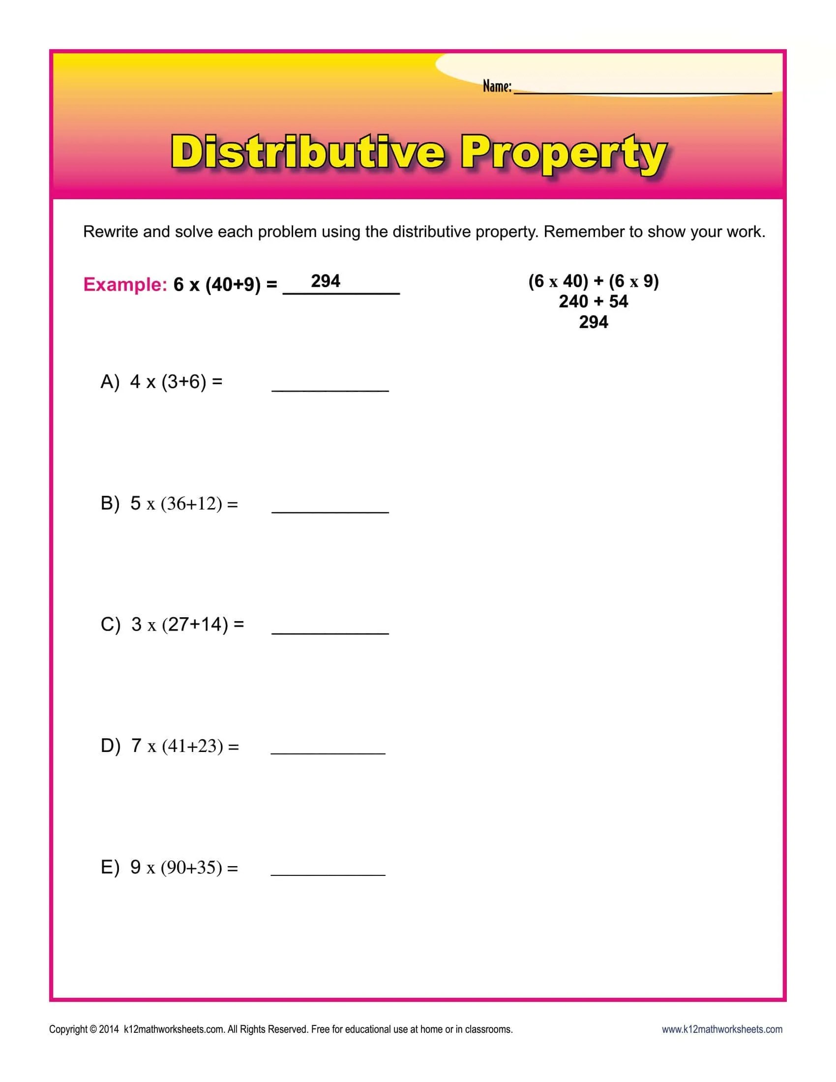 Free Printable Distributive Property Worksheet Templates [Answers]