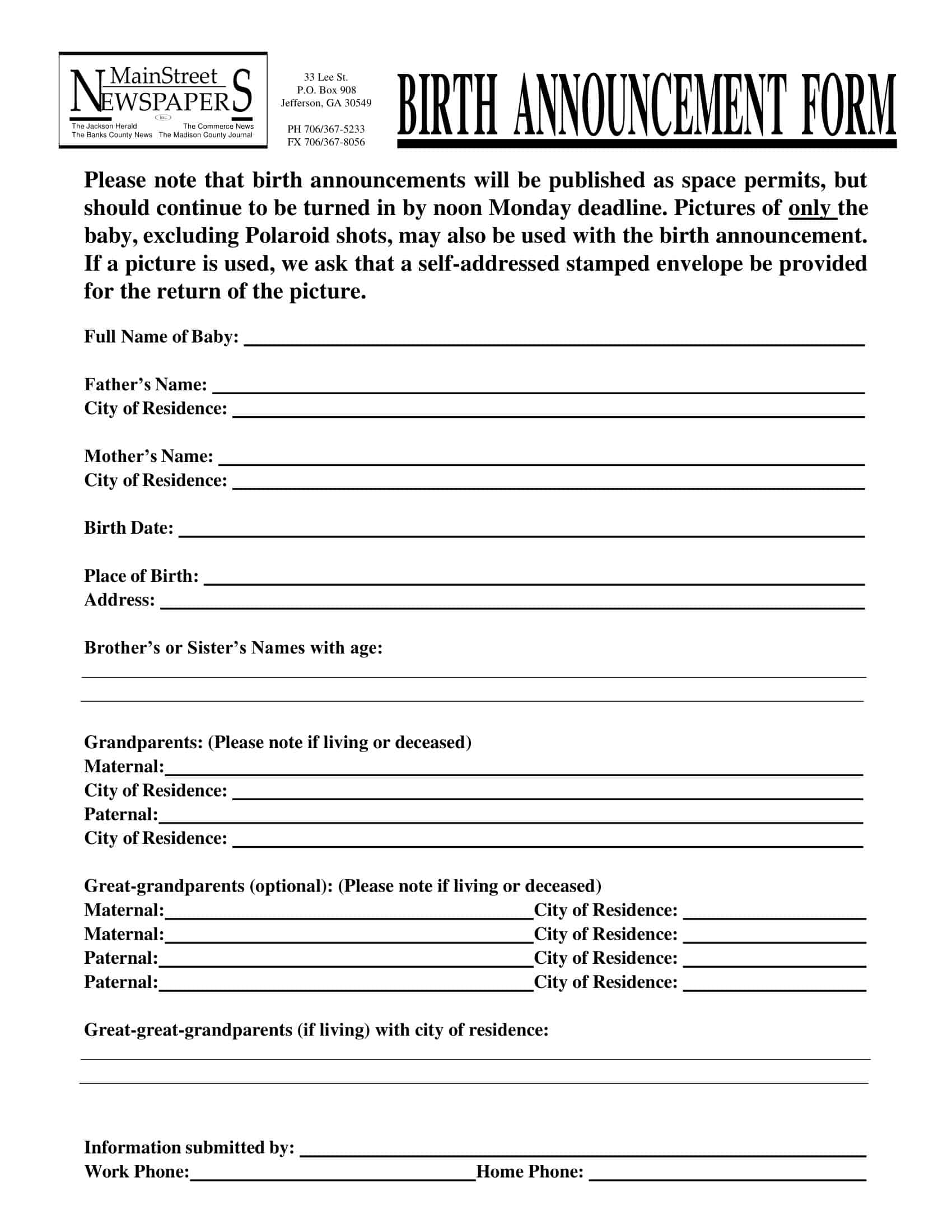 Free Printable Birth Announcement Templates [Word, Excel, PDF]