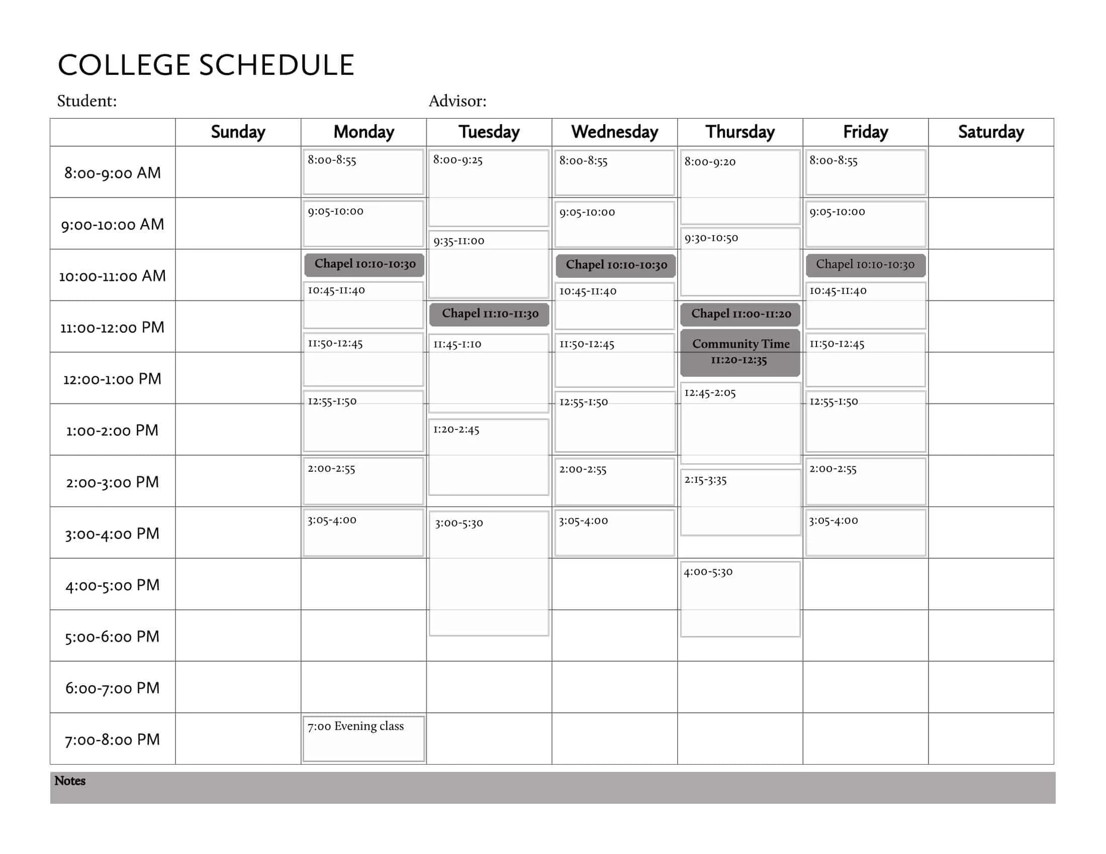 Free Printable Class Schedule Templates [Excel, Word, PDF] College