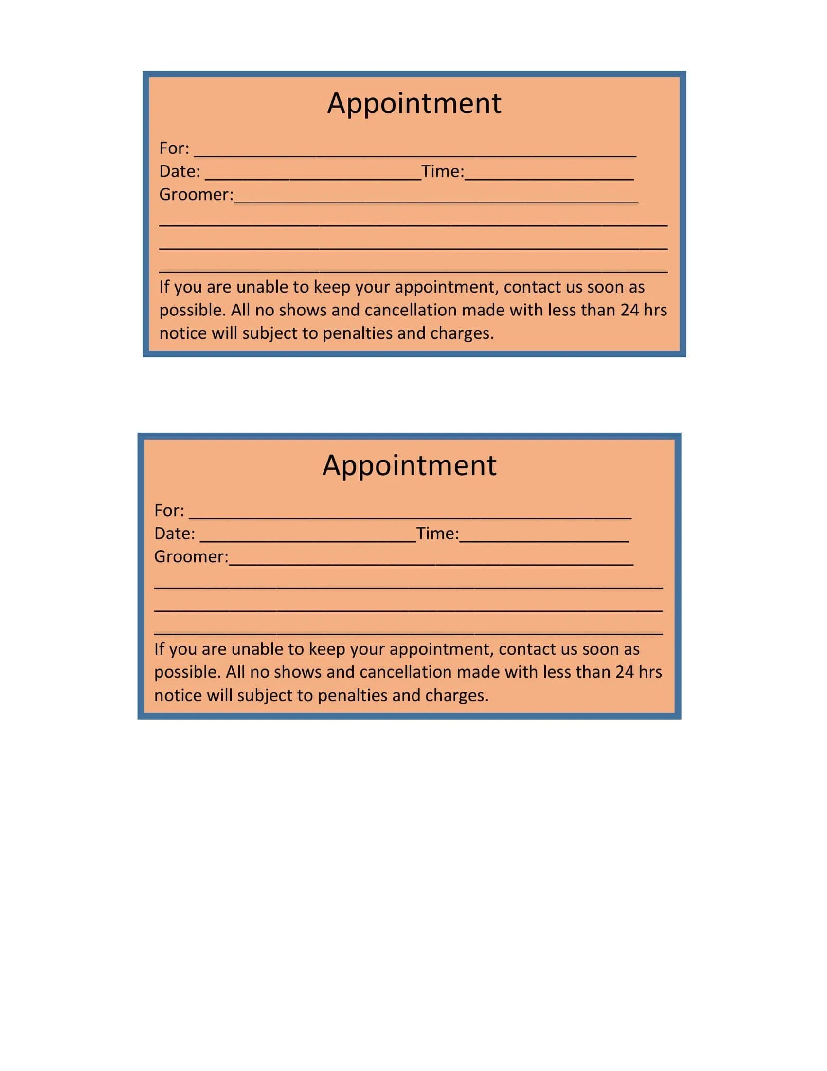 Free Printable Appointment Card Templates [Word, PDF, Excel] Medical