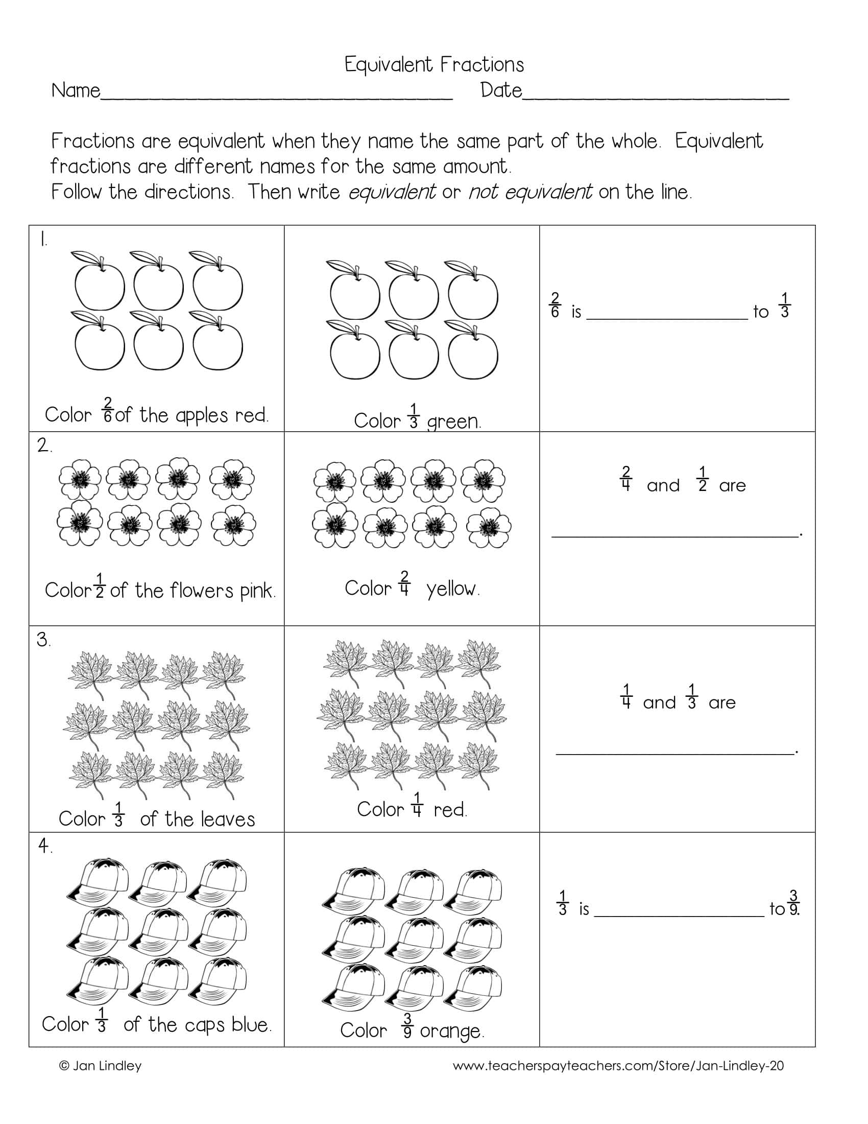 Free Printable Equivalent Fractions Worksheets [PDF] Anwers