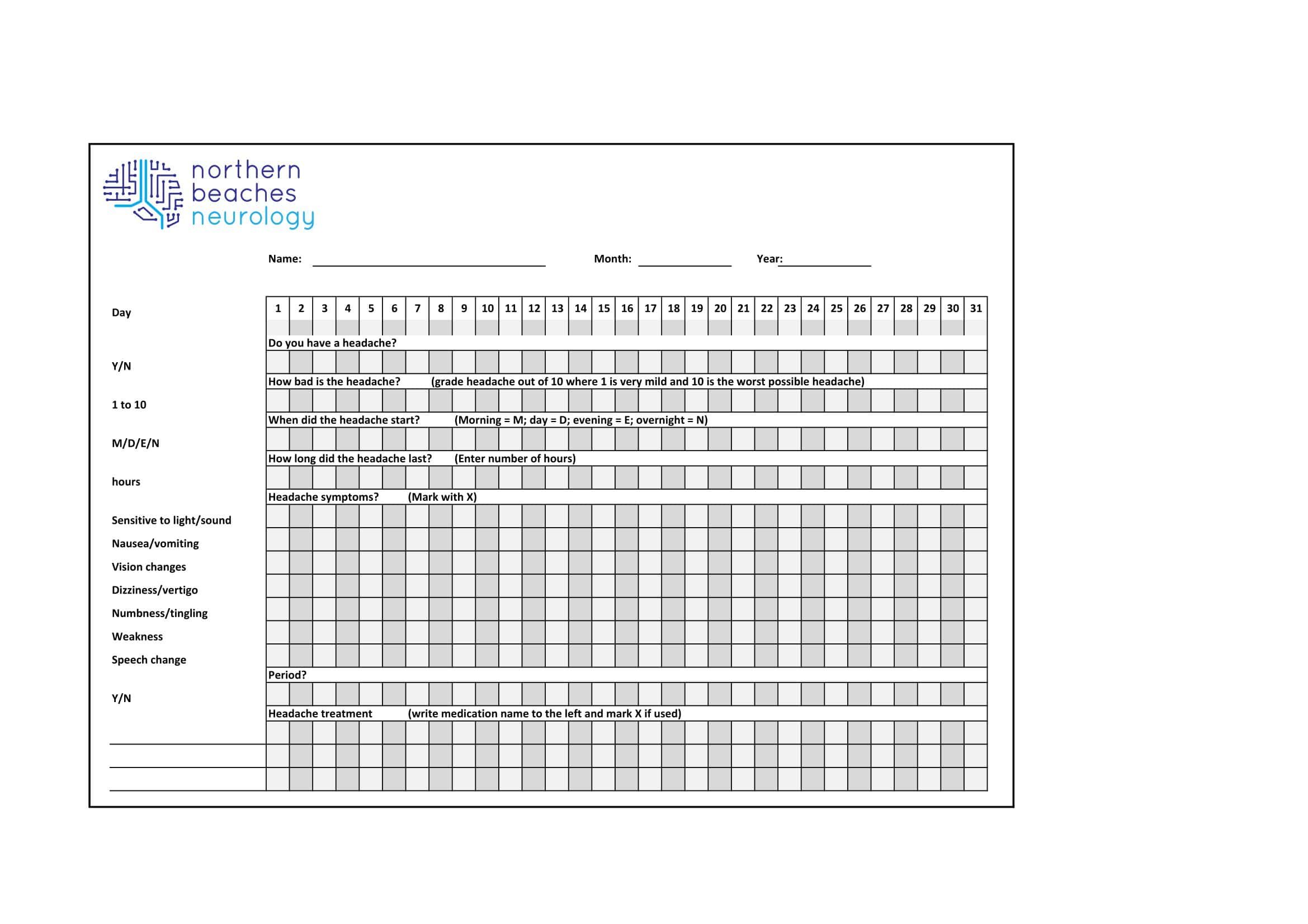 Free Printable Headache Diary Templates [PDF, Excel]