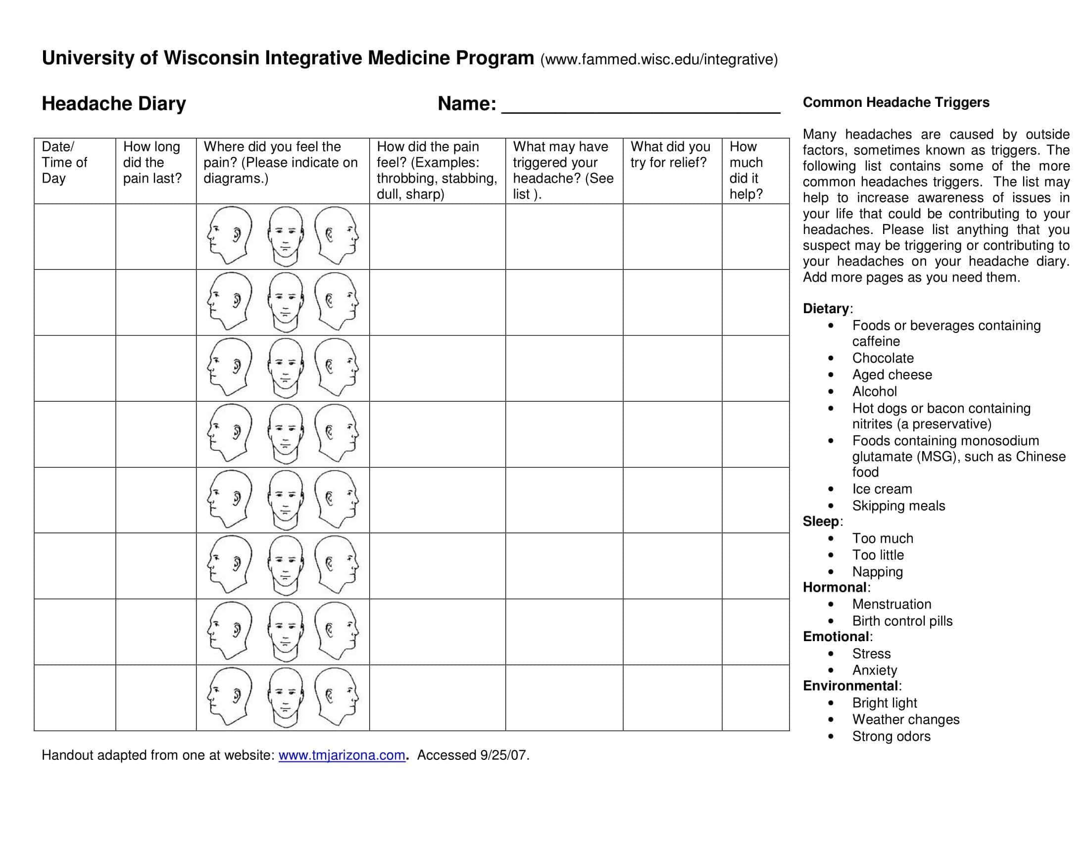 Free Printable Headache Diary Templates [PDF, Excel]