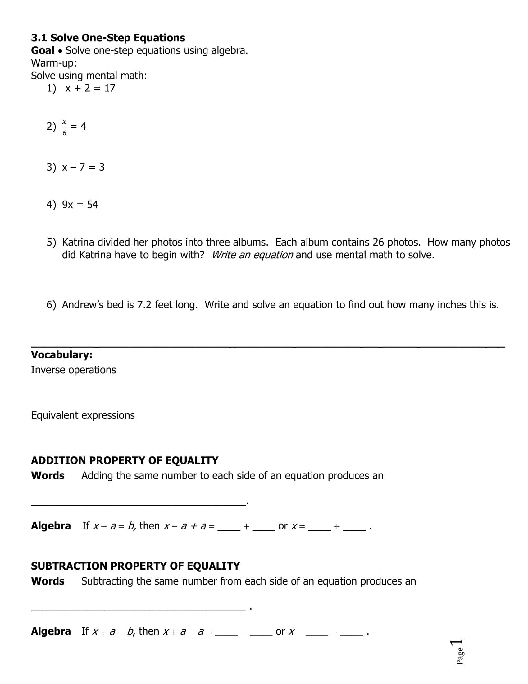 Free Printable One-Step Equation Worksheets [PDF] With Answers