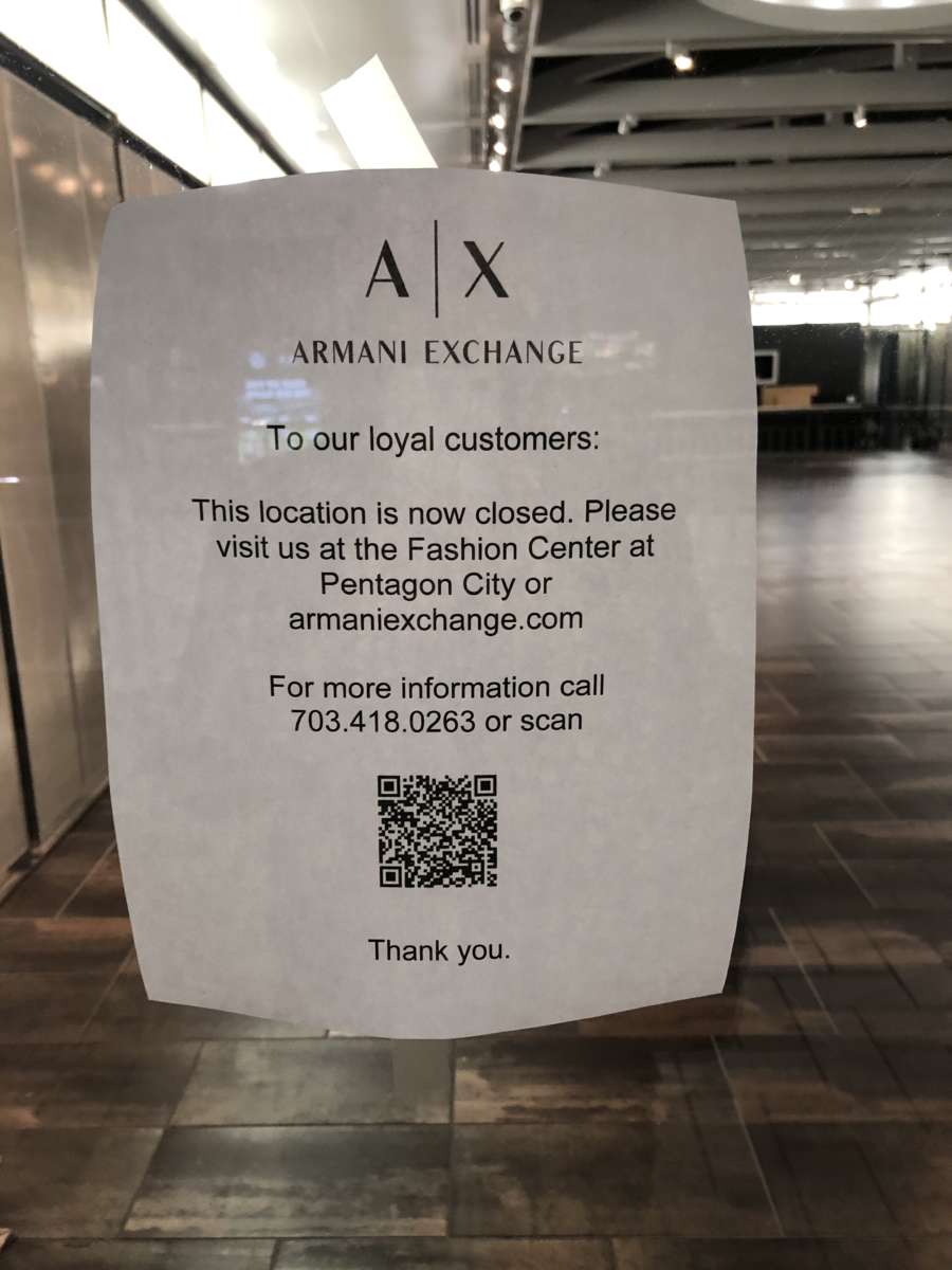 Armani Exchange Shutters Store at Tysons Corner Center Tysons Reporter
