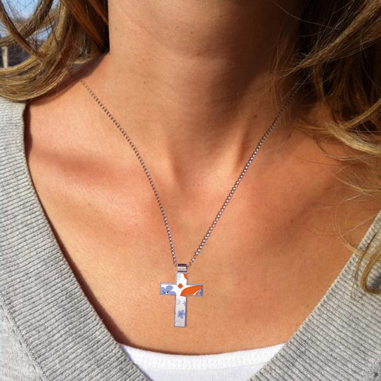 Custom Photo Cross Necklace Personalized with Picture Pendant Necklace