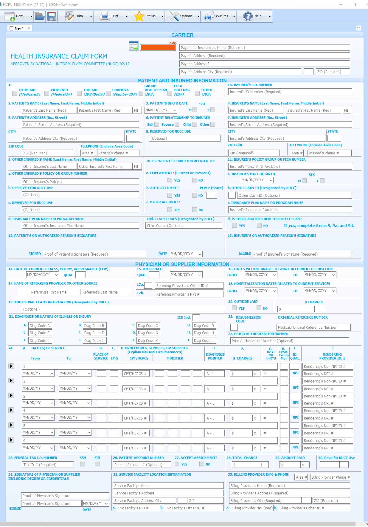 HCFA1500 eDirect (CMS1500) Medical Billing Form Software