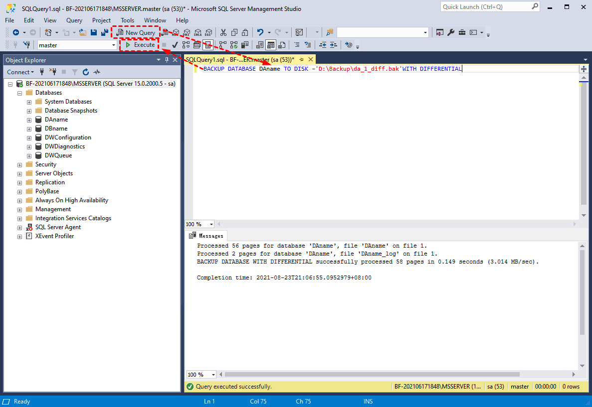 Backup SQL Server with BACKUP DATABASE TO DISK Command