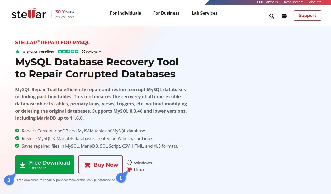 Stellar repair for mysql