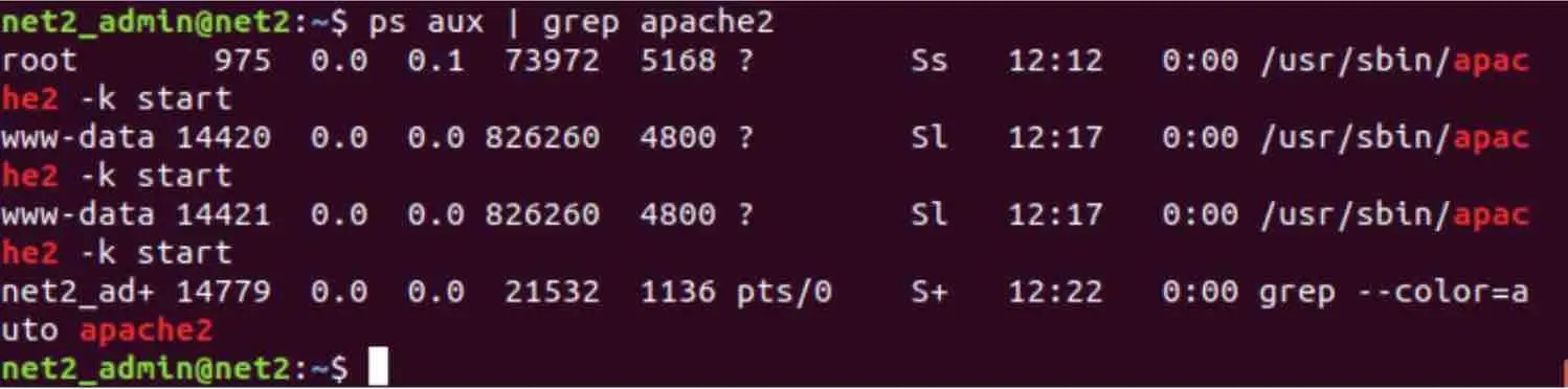 How To Kill Processes In Linux: Beginner-Friendly Guide To Command Line Termination 2 Ps aux | grep apache2 command output