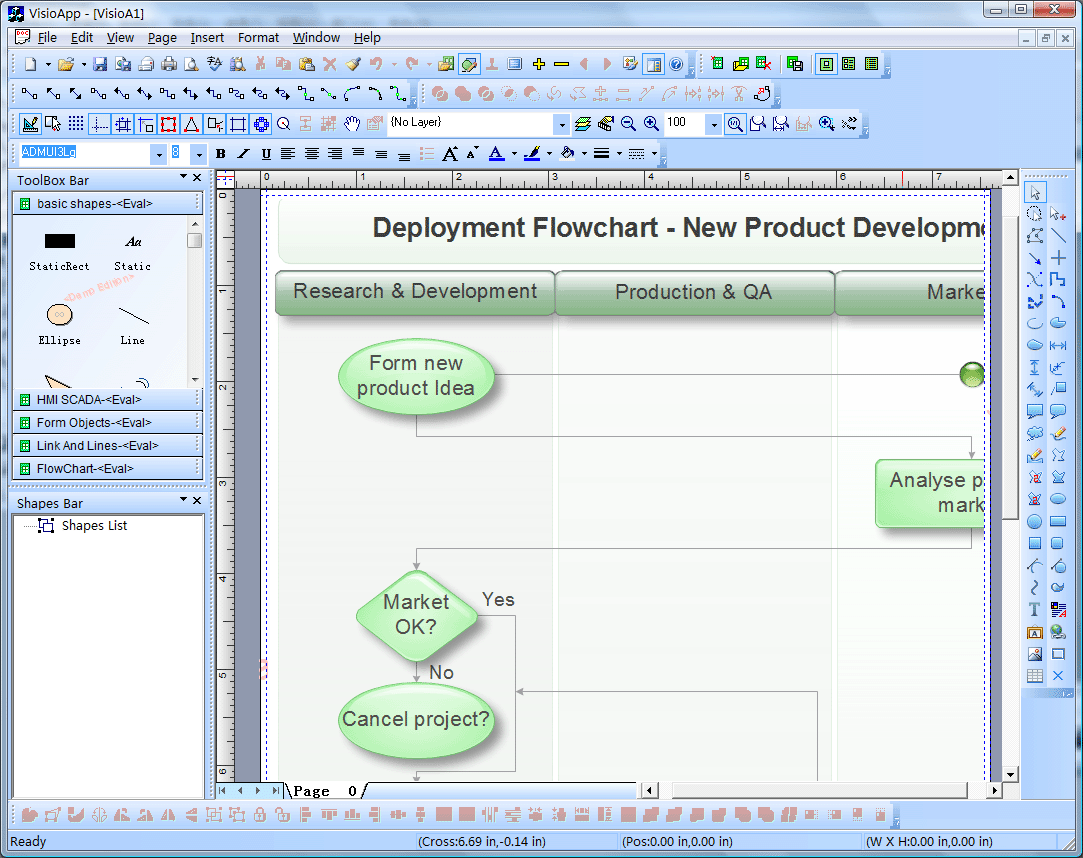 Visio style source code component library, flow charts, vector, graphic