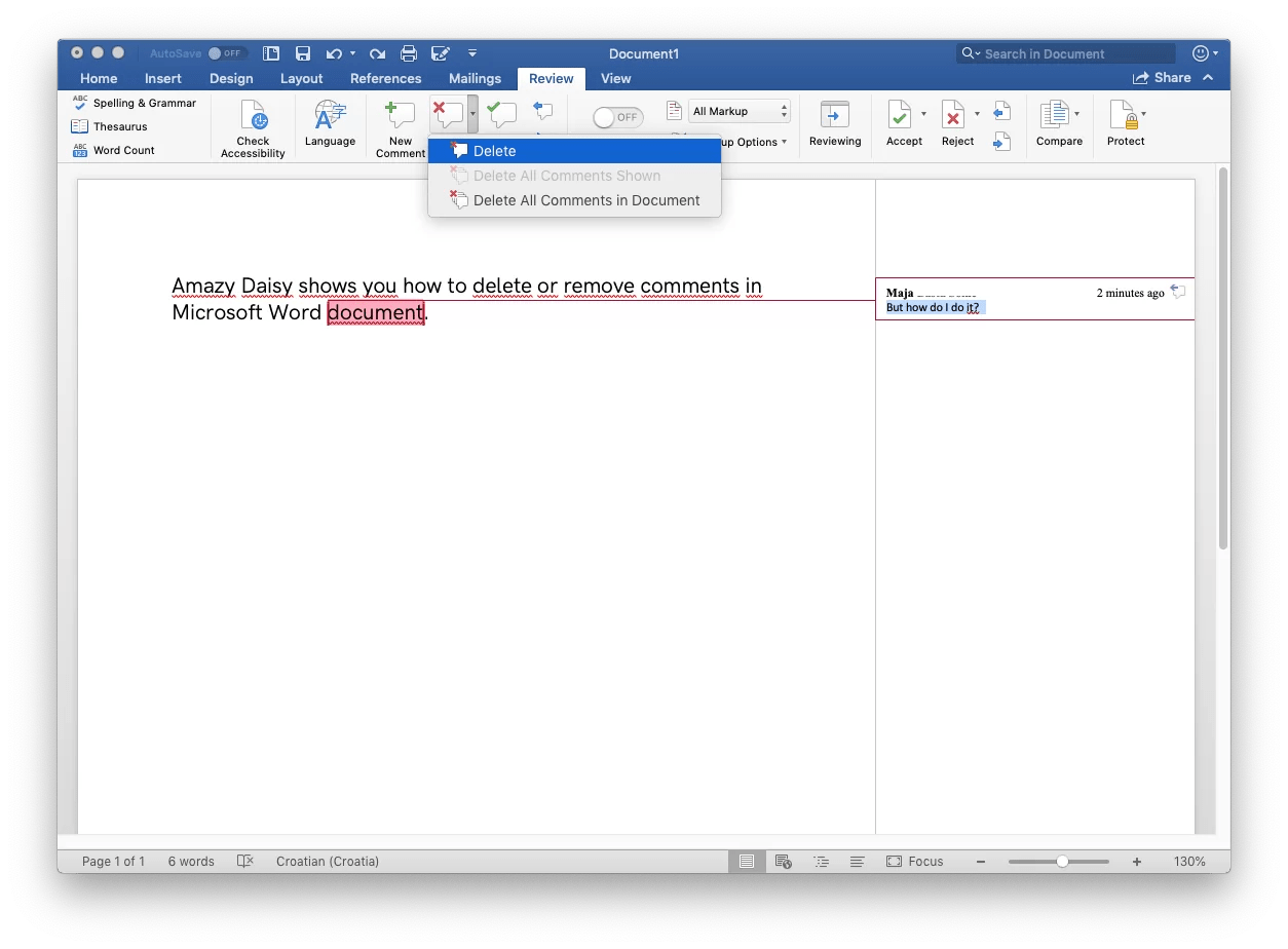 How to delete comments in Word Amazy Daisy