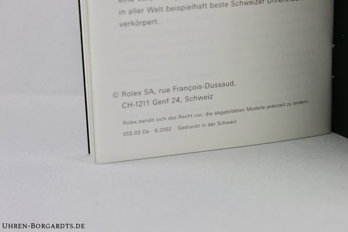 Rolex Daytona Booklet 2002 Deutsch German 116520 116523 116528