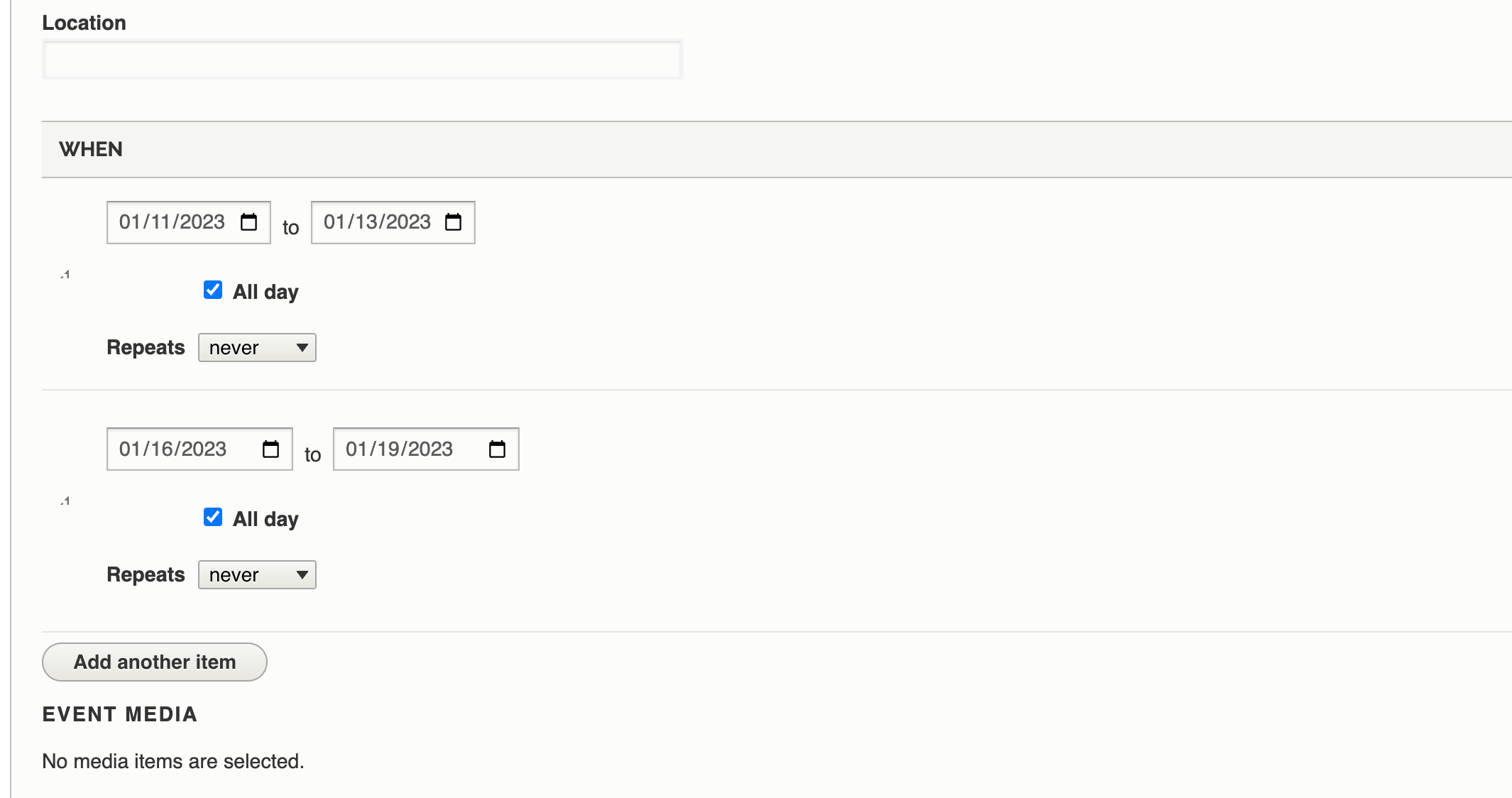 Recurring dates and date ranges now available for events University