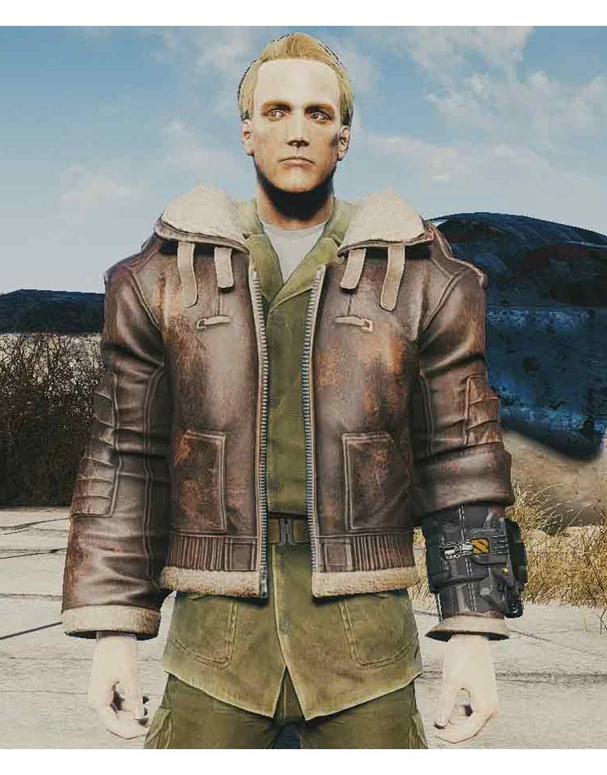 Distressed Brown Leather Fallout 4 Bomber Jacket UJackets