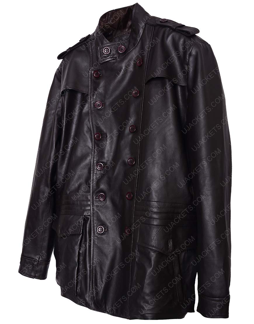 Double Breasted Zipper Black Leather Blazer Jacket For Mens Ujackets