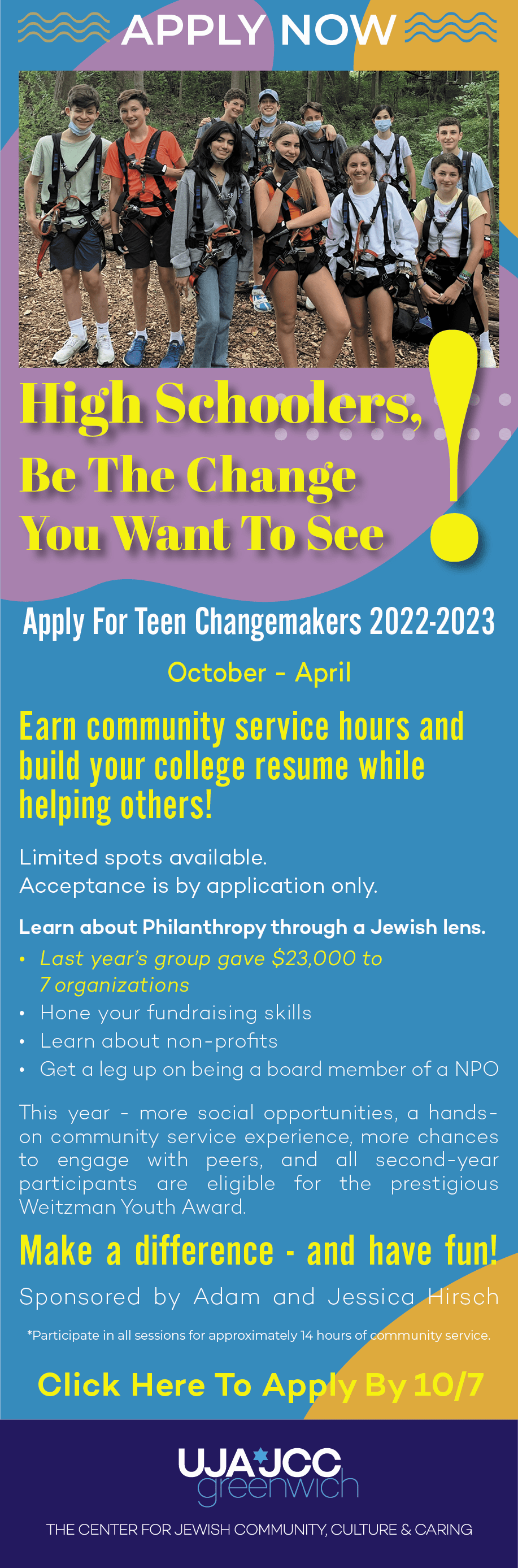 jccc fall 2023 calendar UJAJCC Greenwich Teen Changemakers 9th 12th Grade