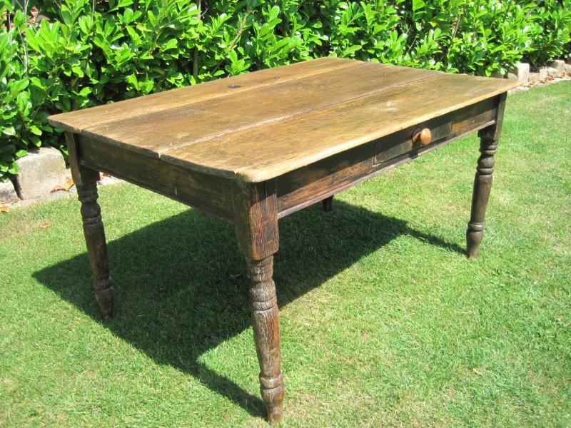 Antique Victorian Reclaimed Pine Kitchen Table with Drawer