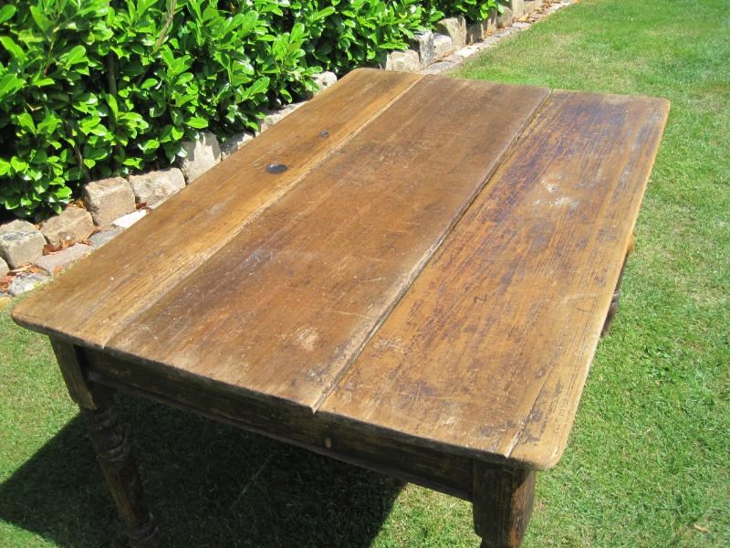 Antique Victorian Reclaimed Pine Kitchen Table with Drawer