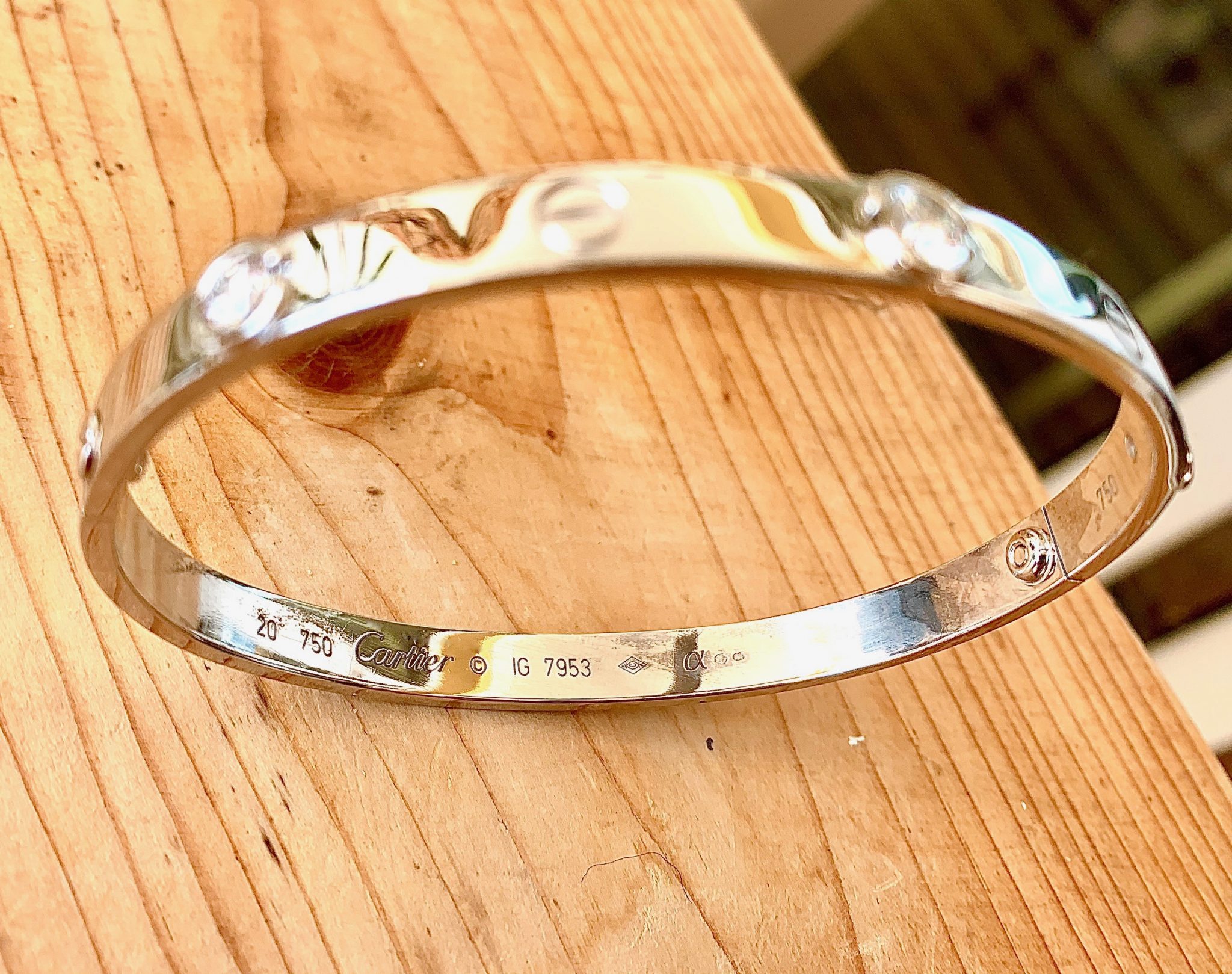 GENTS CARTIER LOVE BANGLE 18CT WHITE GOLD BOX & CARTIER PAPERS